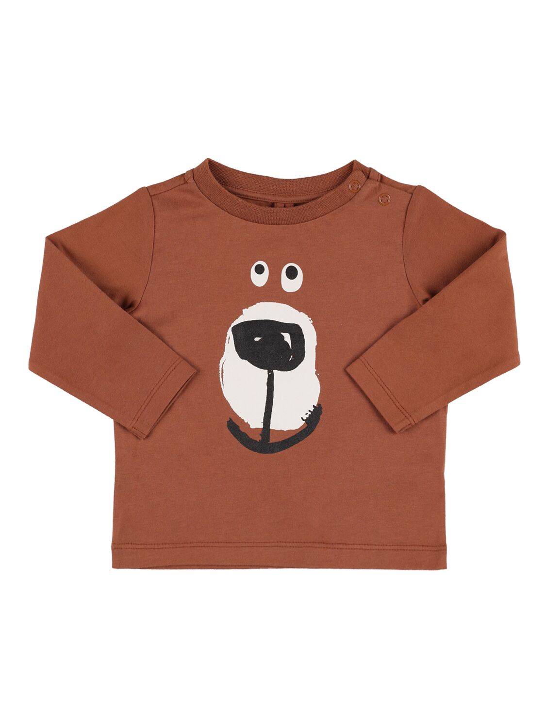 Stella Mccartney Kids' Bear Print Organic Cotton L/s T-shirt In Brown