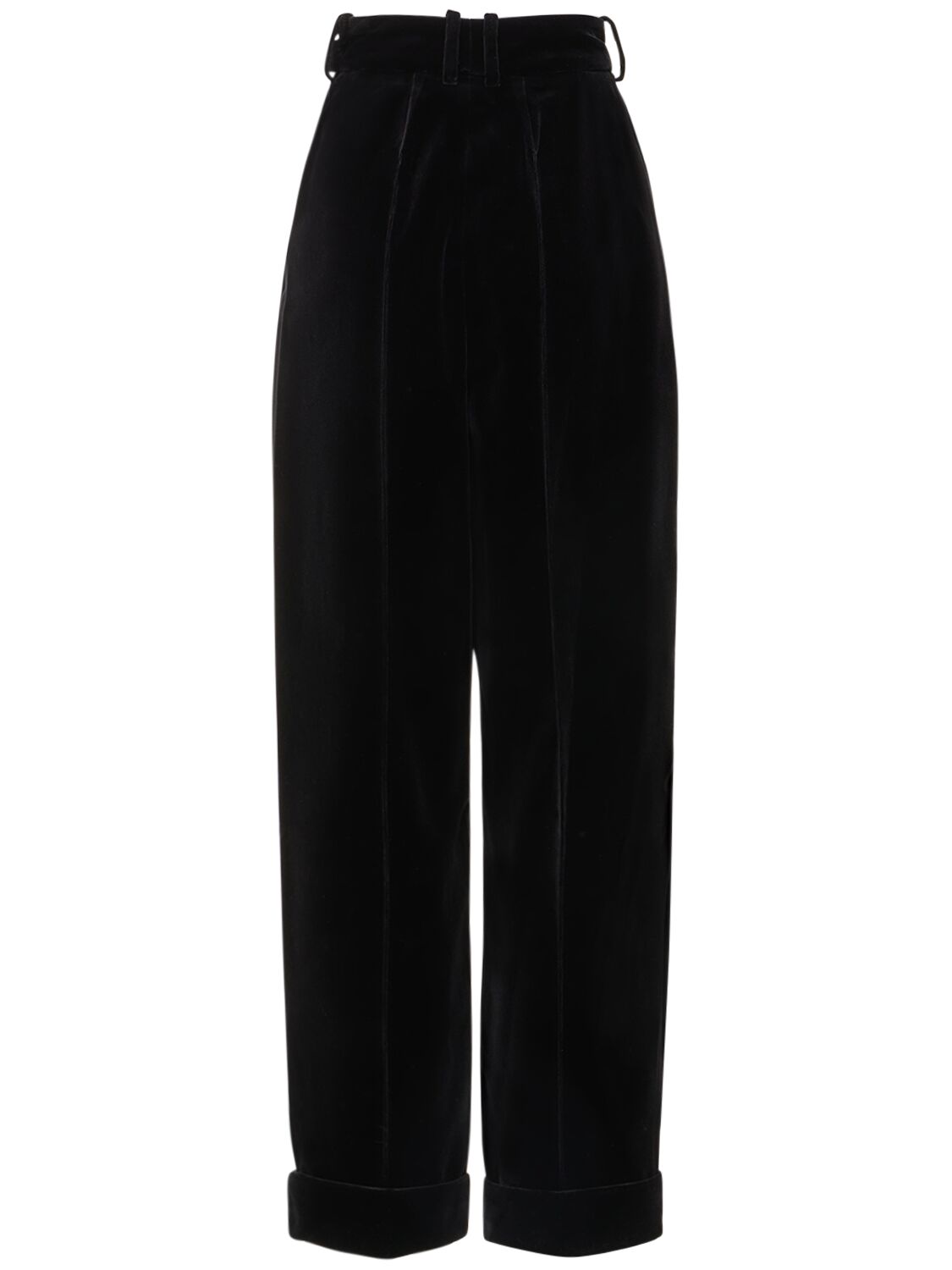 Shop Alexandre Vauthier Cotton Velvet High Rise Wide Pants In Black