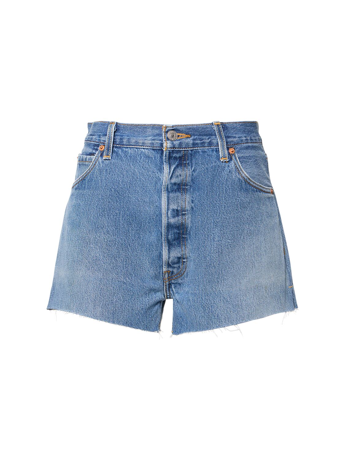 Shop Re/done Levi's High Rise Cotton Denim Shorts In Light Blue