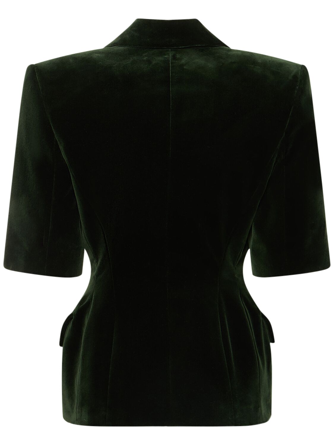 Shop Alexandre Vauthier Cotton Velvet Short Sleeved Jacket In Dark Green