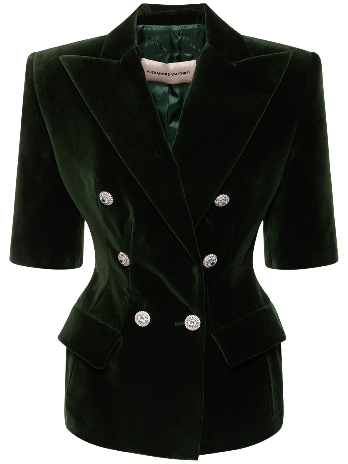 Alexandre Vauthier Cotton Velvet Short Sleeved Jacket In Dark Green
