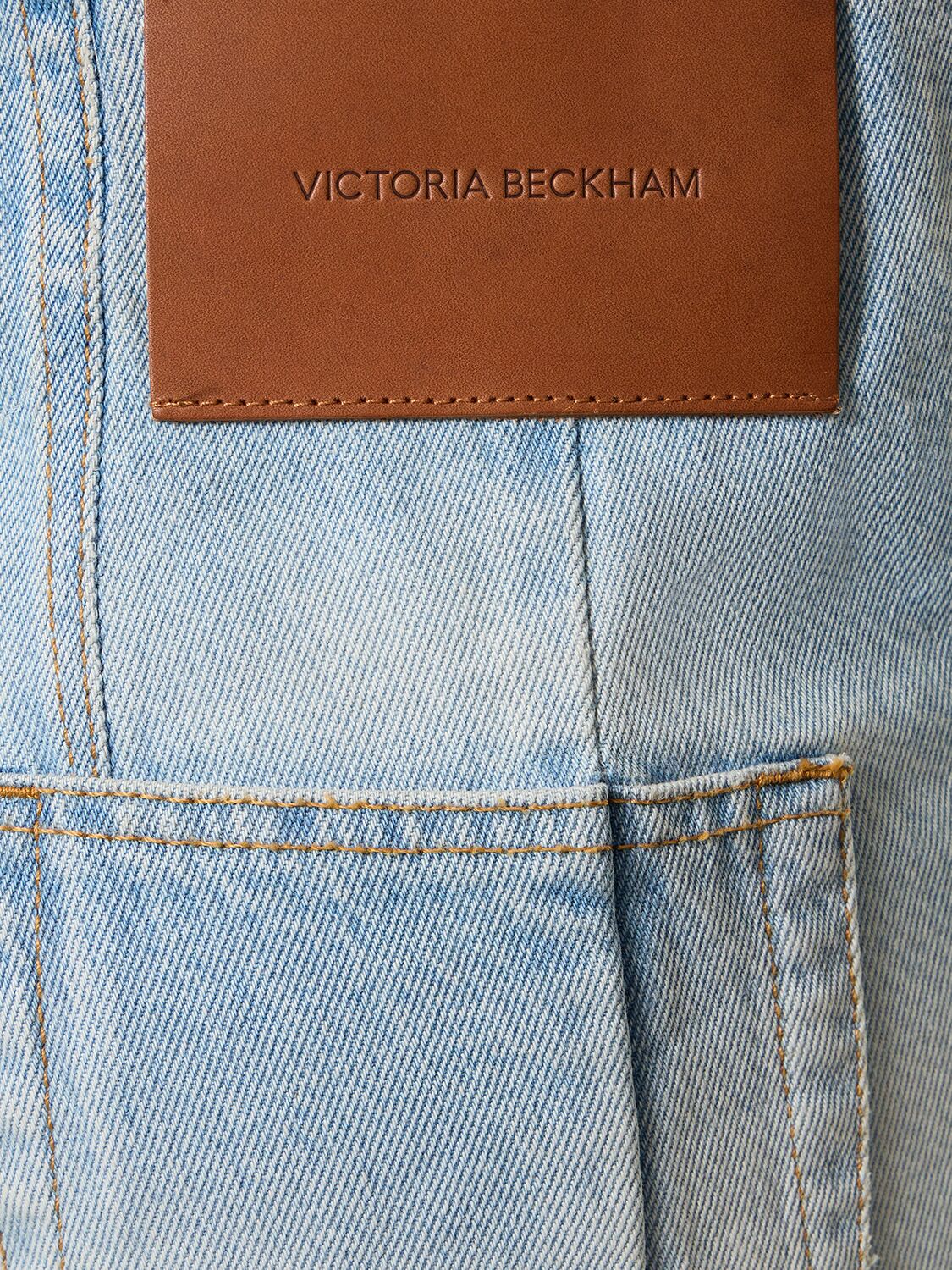 Shop Victoria Beckham High Rise Flared Cotton Jeans In Blue