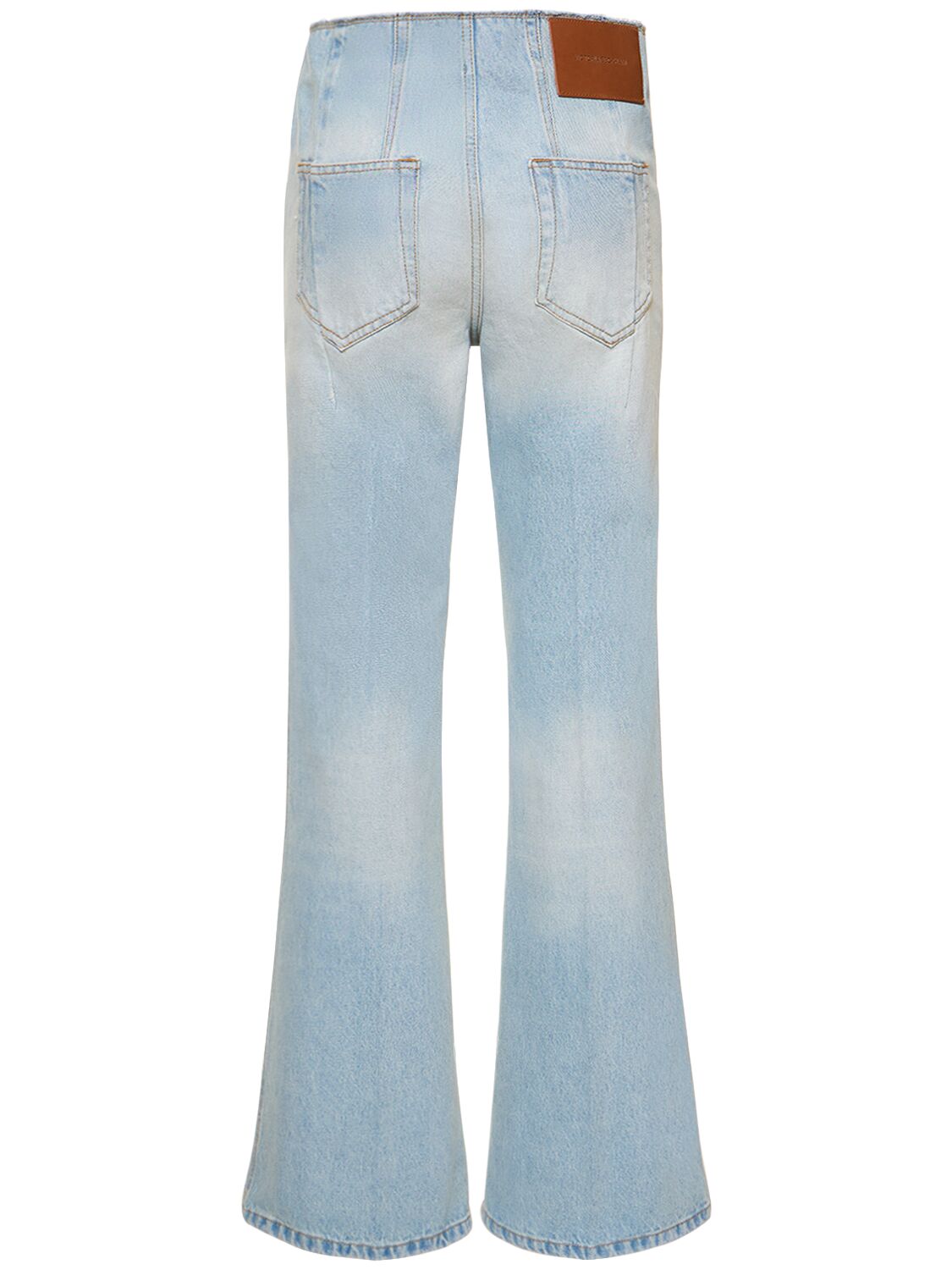 Shop Victoria Beckham High Rise Flared Cotton Jeans In Blue