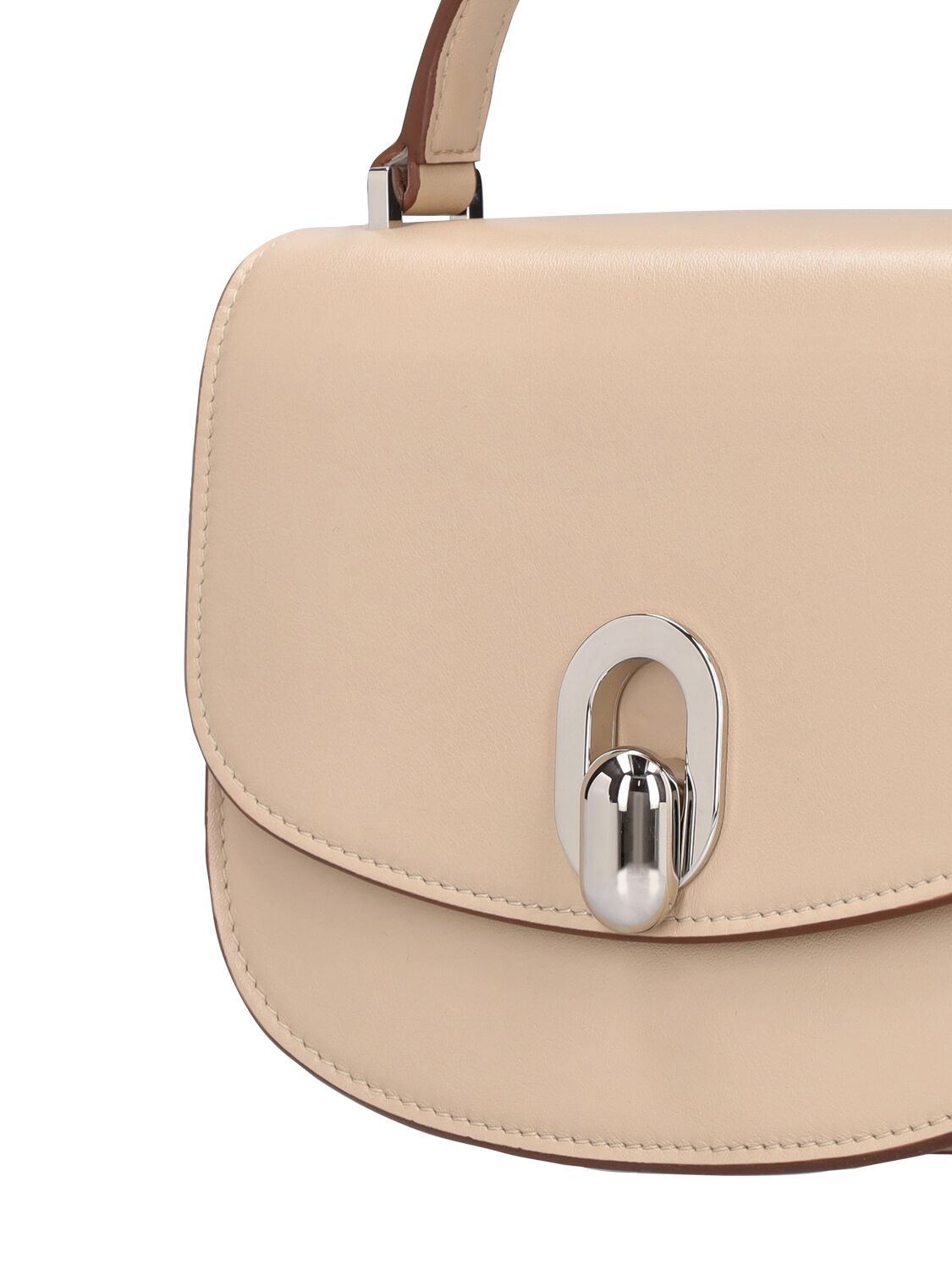 Shop Savette Mini Tondo Leather Top Handle Bag In Beige