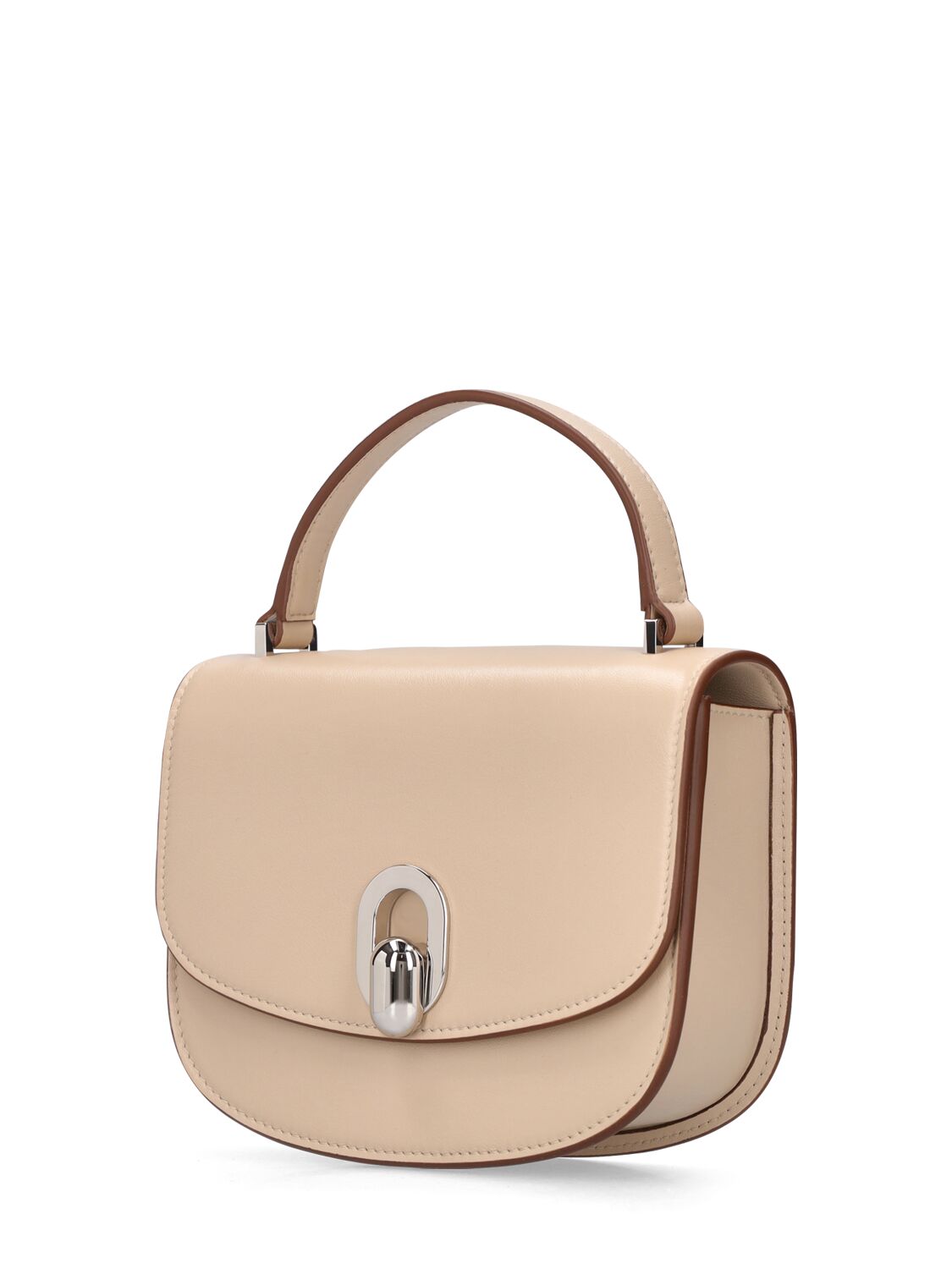 Shop Savette Mini Tondo Leather Top Handle Bag In Beige