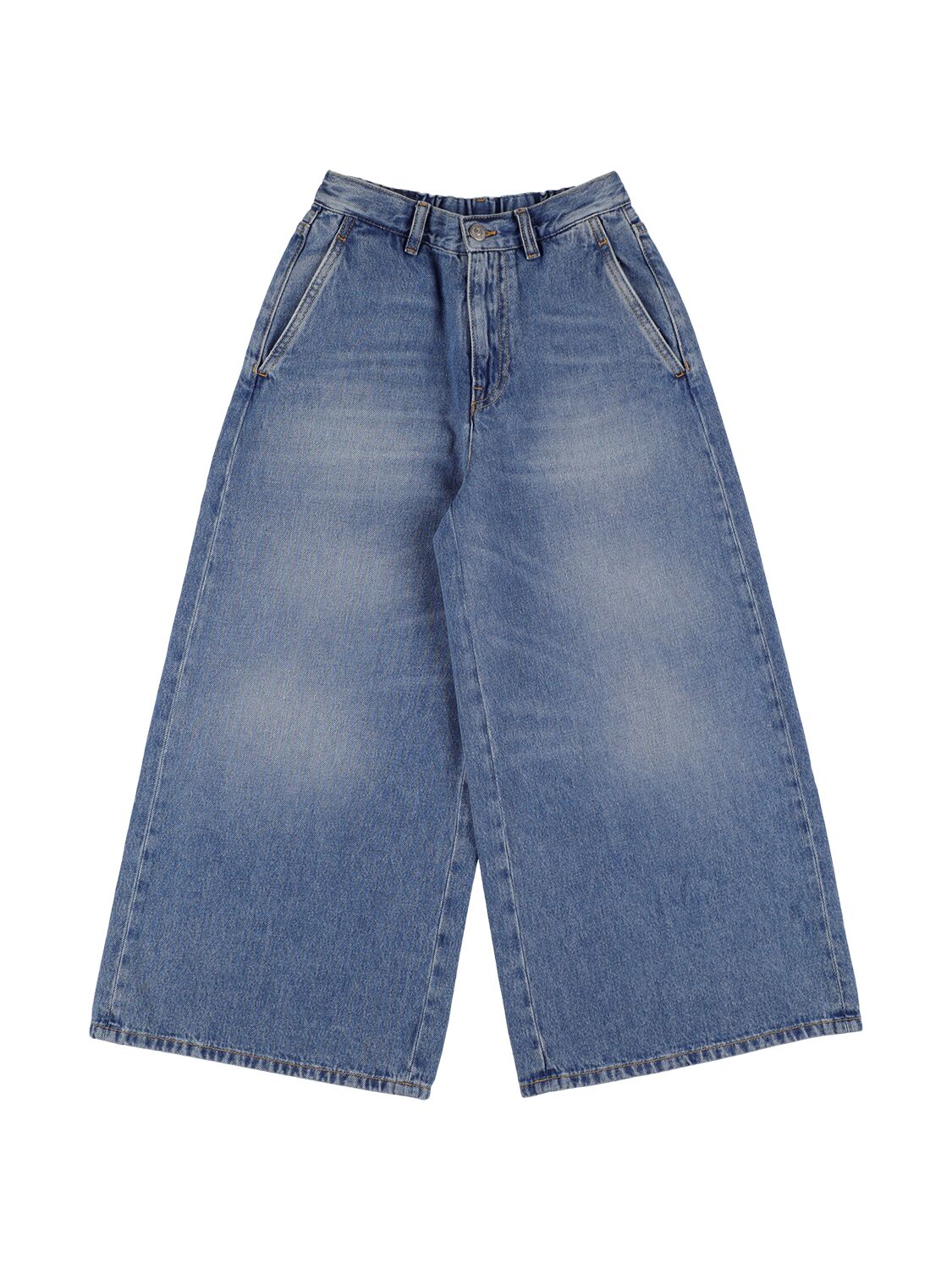 Mm6 Maison Margiela Kids' Wide Cotton Denim Jeans In Blue