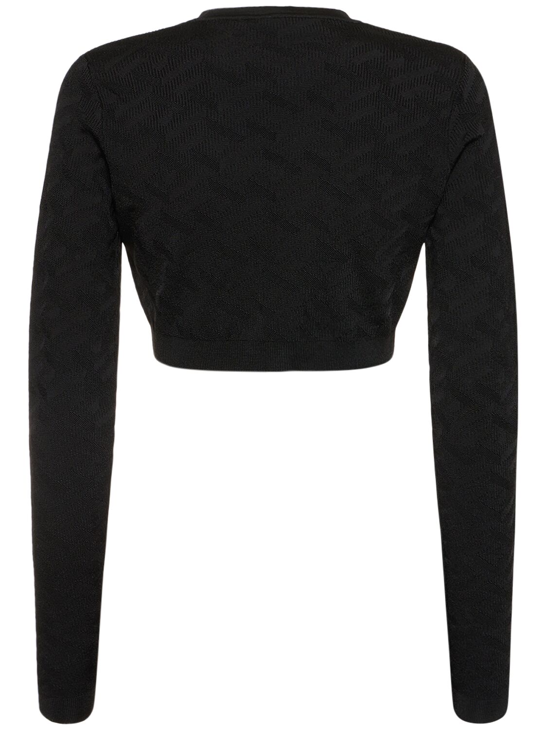 Shop Versace Logo Jacquard Knit Crop Cardigan In Black