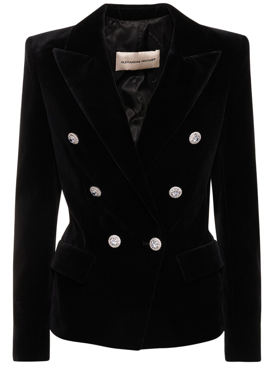 Shop Alexandre Vauthier Cotton Velvet Double Breasted Jacket In Black
