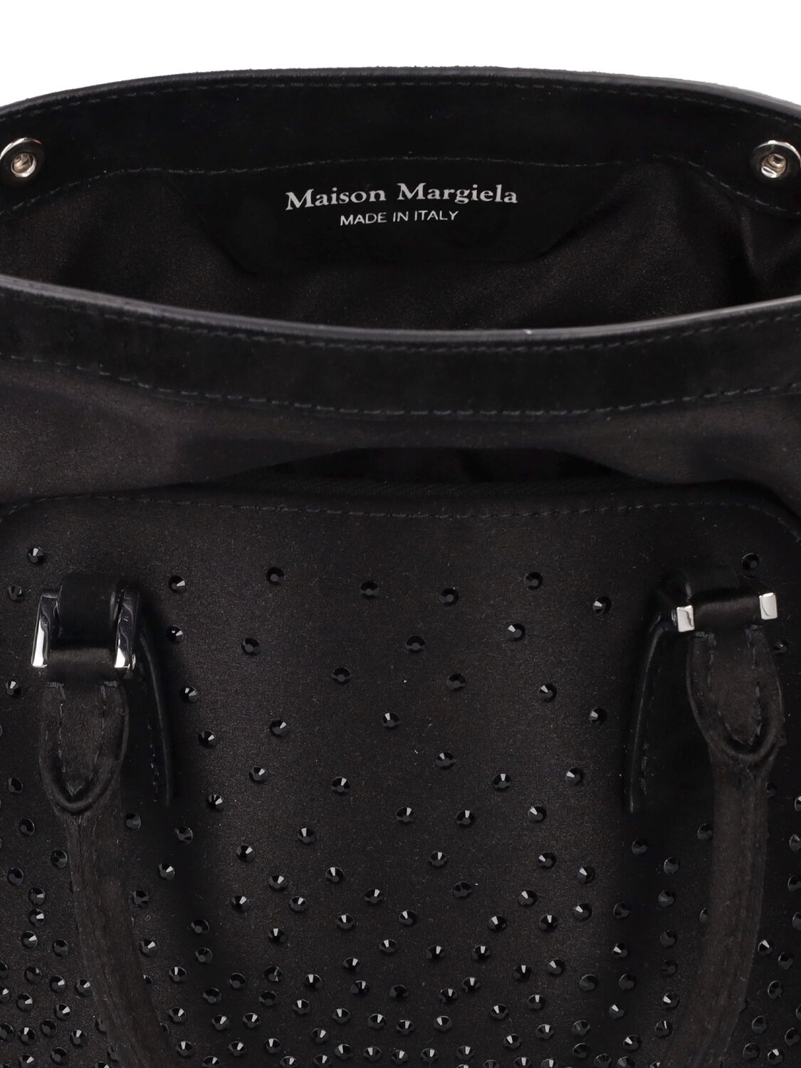 Shop Maison Margiela 5ac Micro Classique Satin Bag W/crystals In Black