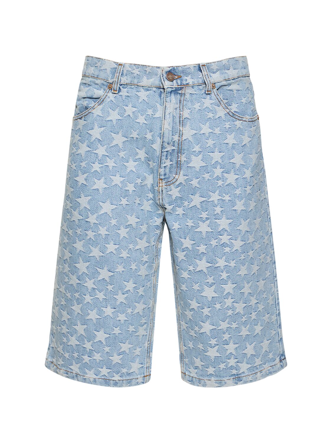 Shop Erl Unisex Woven Denim Jacquard Shorts In Blue
