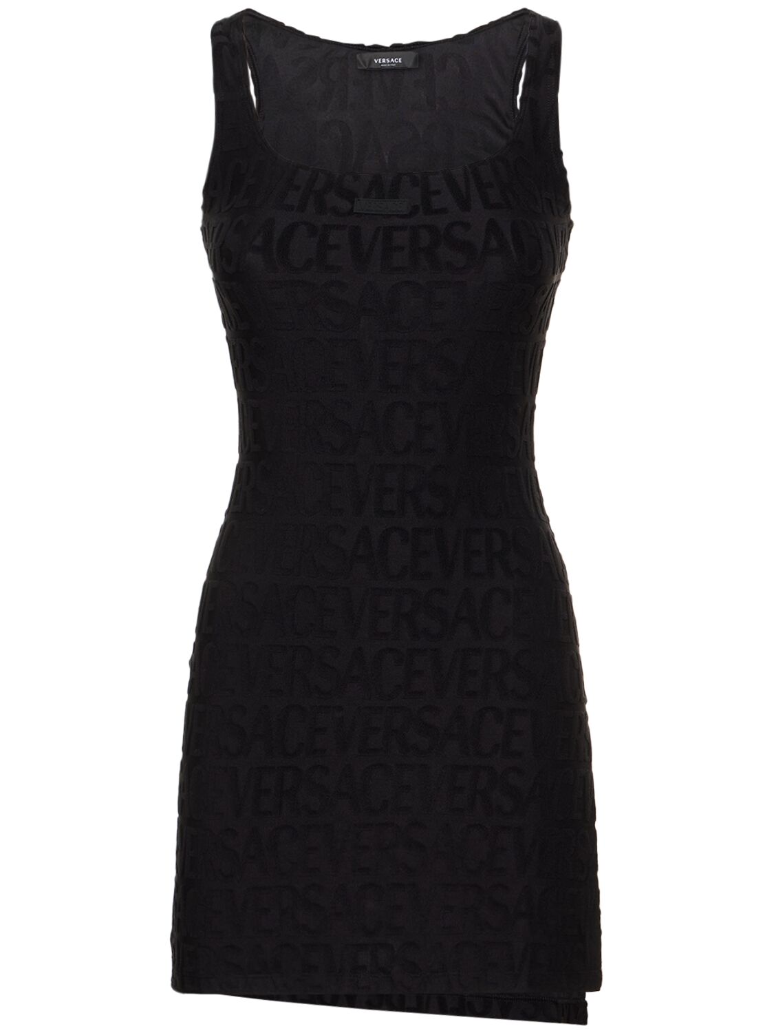 Shop Versace Terry Logo Jacquard Mini Dress In Black