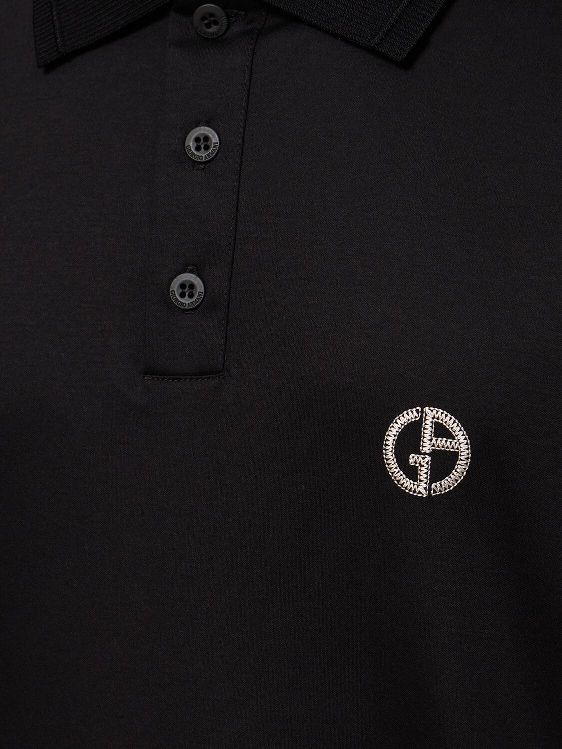 Shop Giorgio Armani Embroidered Logo Polo In Black