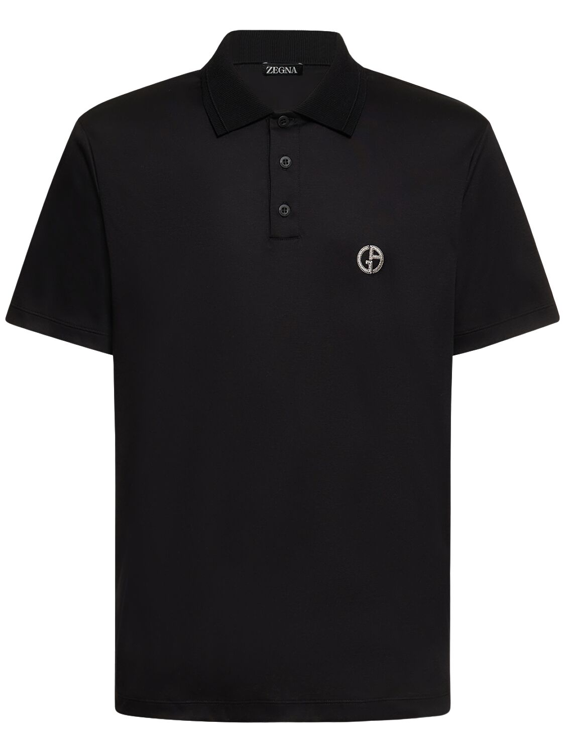 Giorgio Armani Embroidered Logo Polo In Black