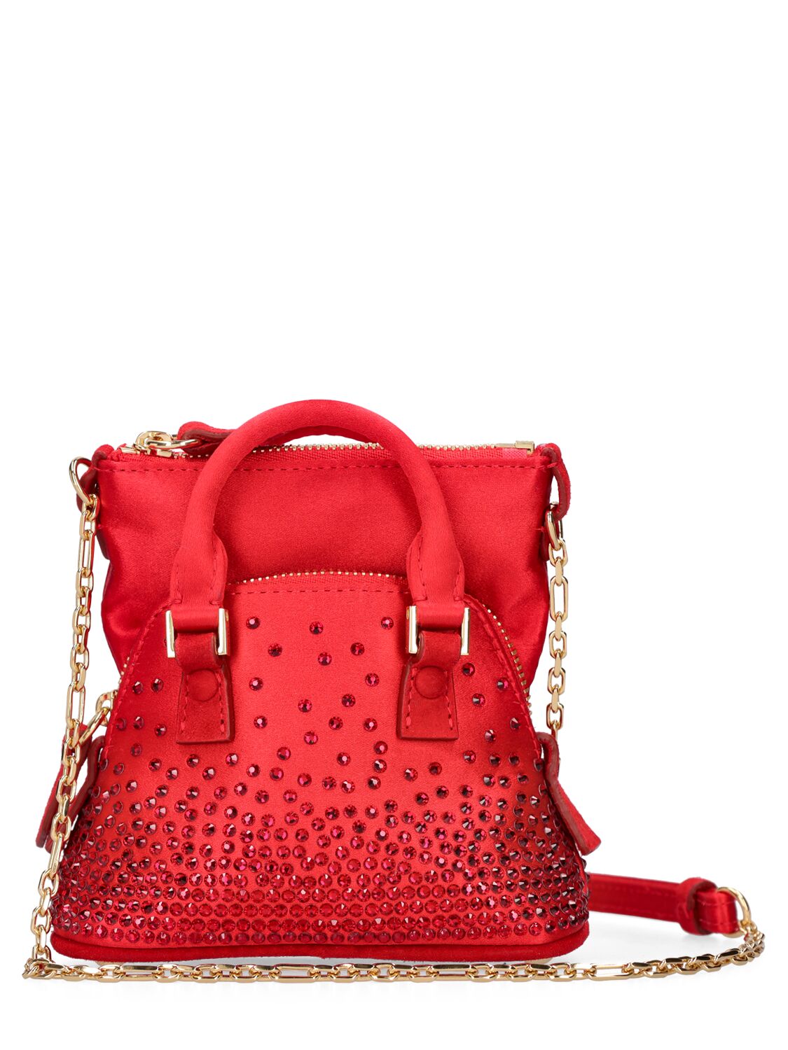 Shop Maison Margiela 5ac Baby Classique Satin Bag W/crystals In Poppy Red