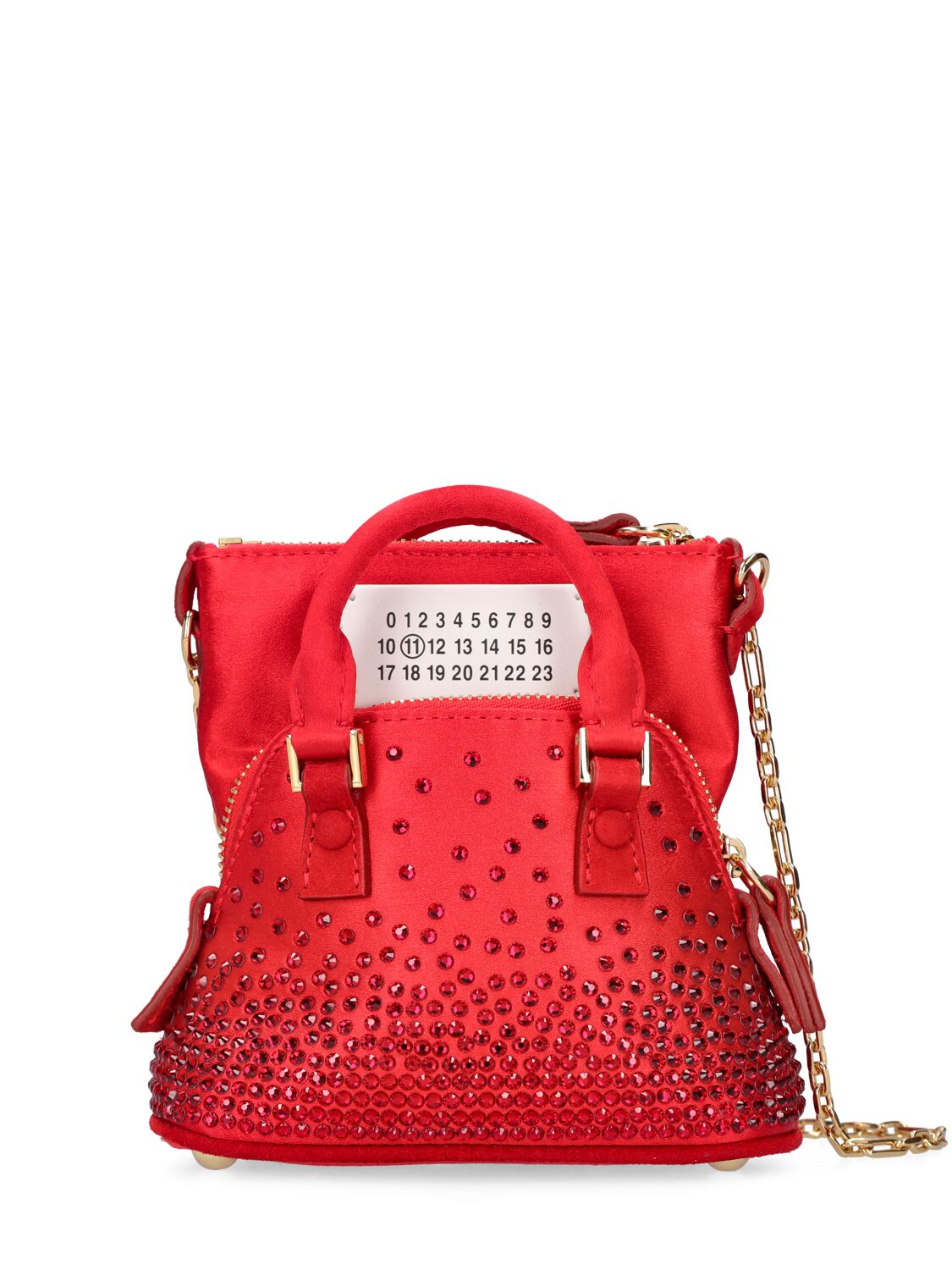 Shop Maison Margiela 5ac Baby Classique Satin Bag W/crystals In Poppy Red