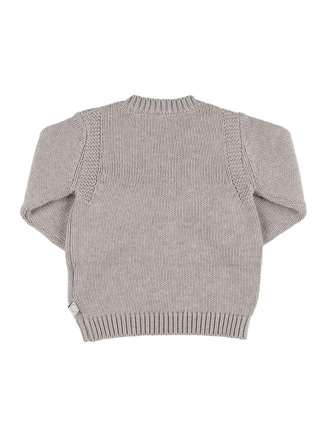 Shop Stella Mccartney Embroidered Organic Cotton Knit Sweater In Grey