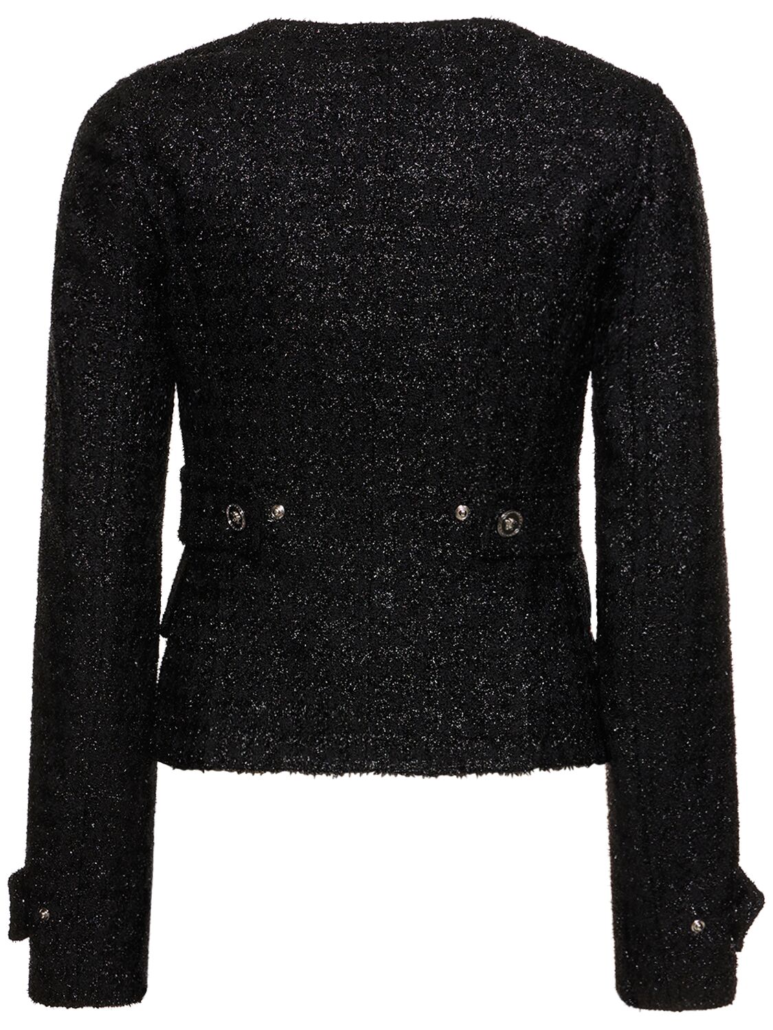Shop Versace Lurex Tweed Collarless Jacket In Multicolor