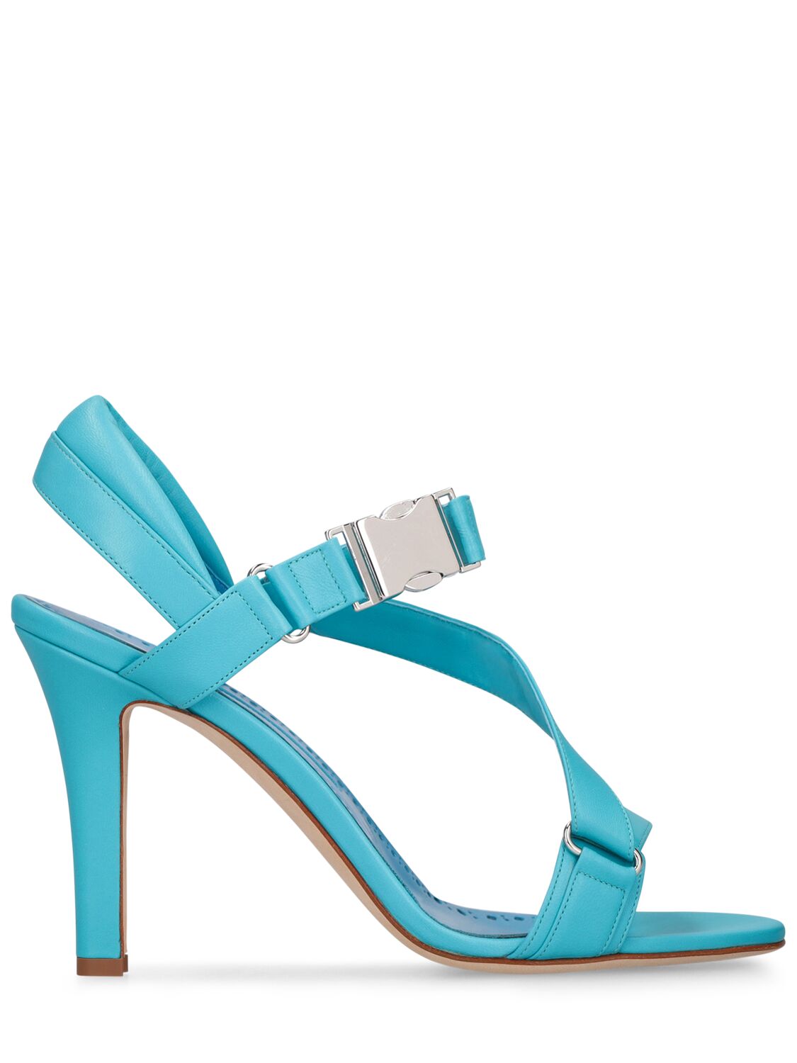 Manolo Blahnik 90mm Puxanhi Leather Sandals In Turquoise