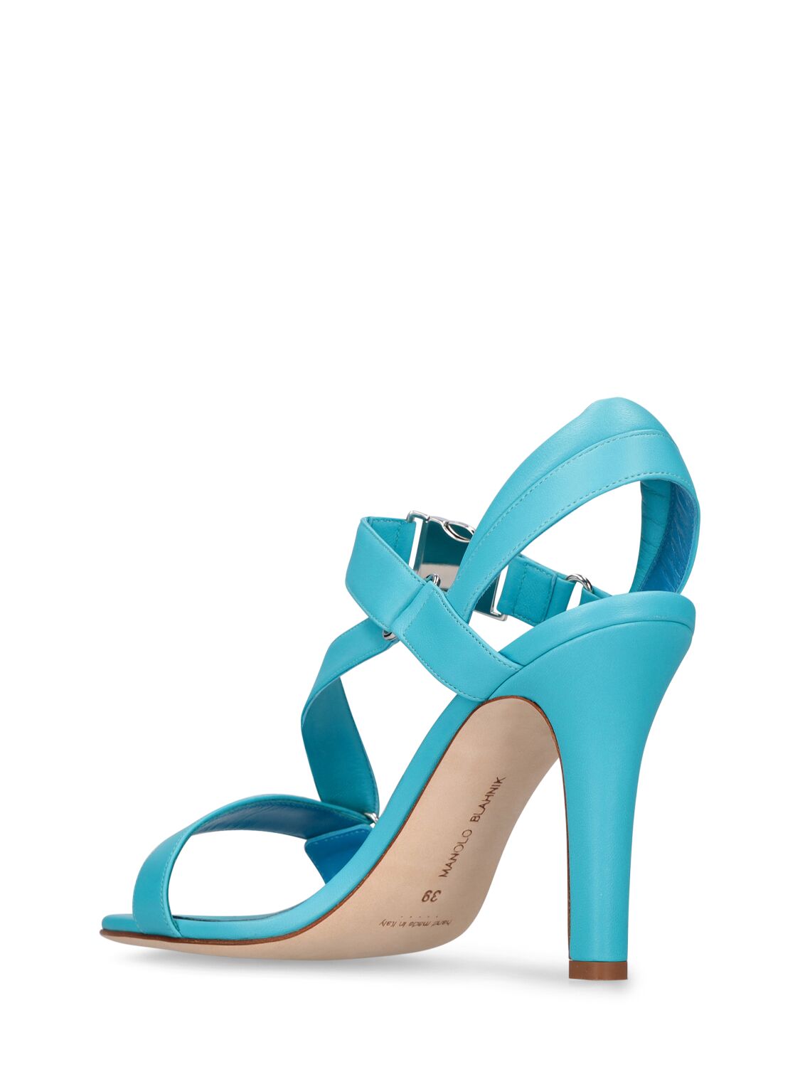 Shop Manolo Blahnik 90mm Puxanhi Leather Sandals In Turquoise