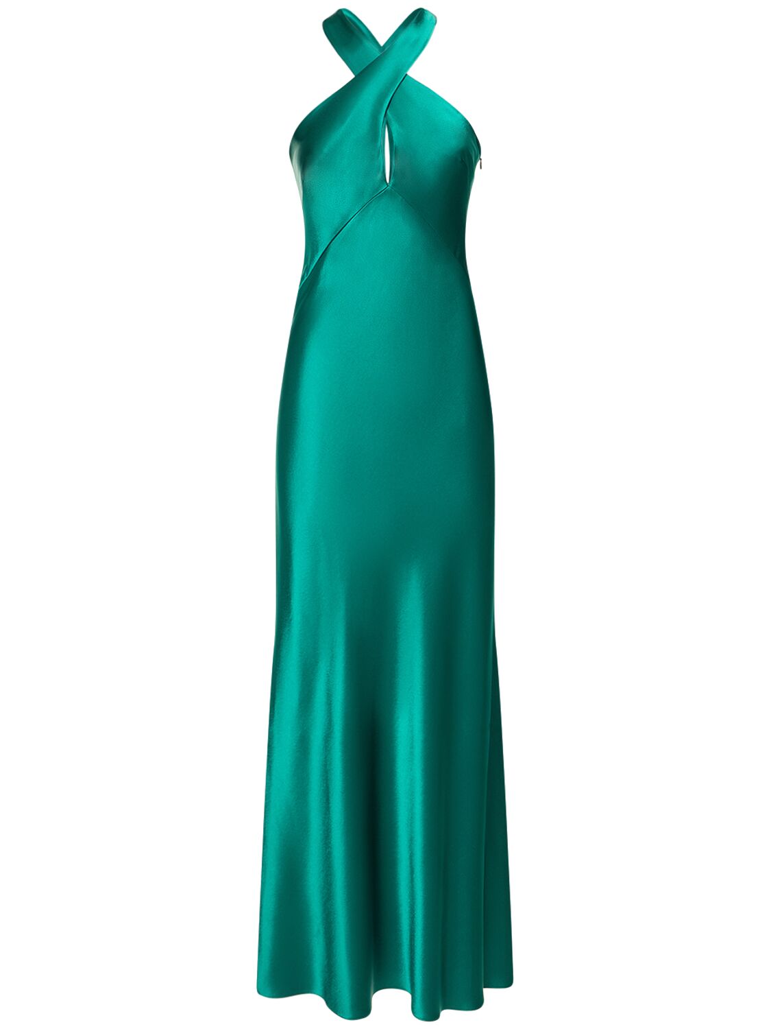 Galvan Evelyn Crossover Halterneck Gown Dress In Emerald