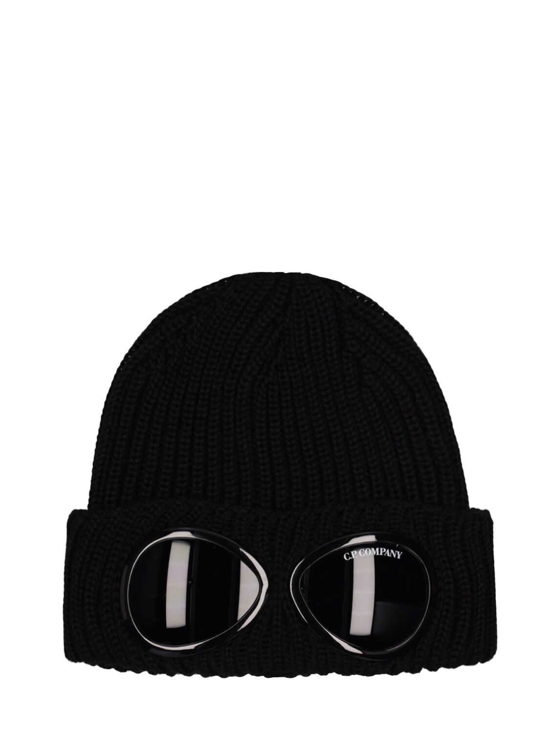 C.p. Company Knit Wool Beanie W/goggles In Black