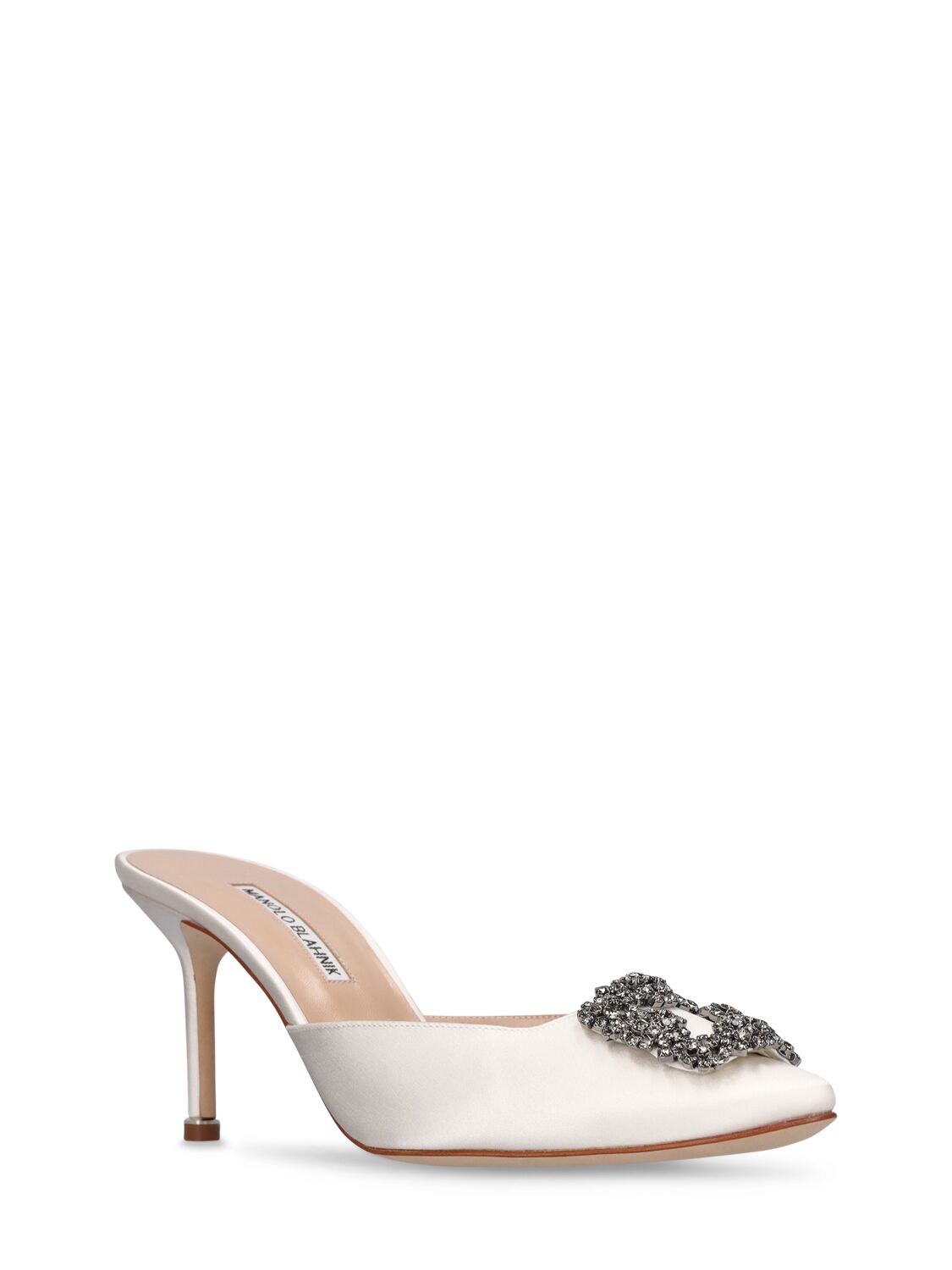 Shop Manolo Blahnik 70mm Hangisi Satin Mules In Ivory