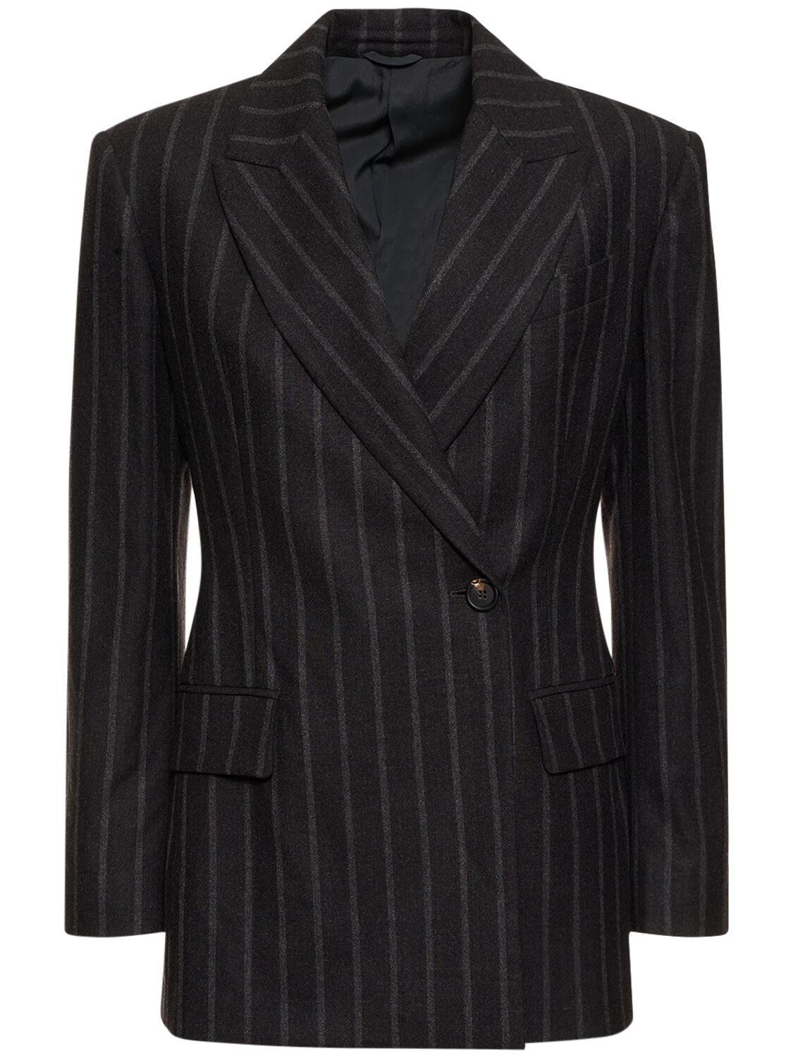Brunello Cucinelli Pinstripe Wool Single Breast Jacket In Dark Grey