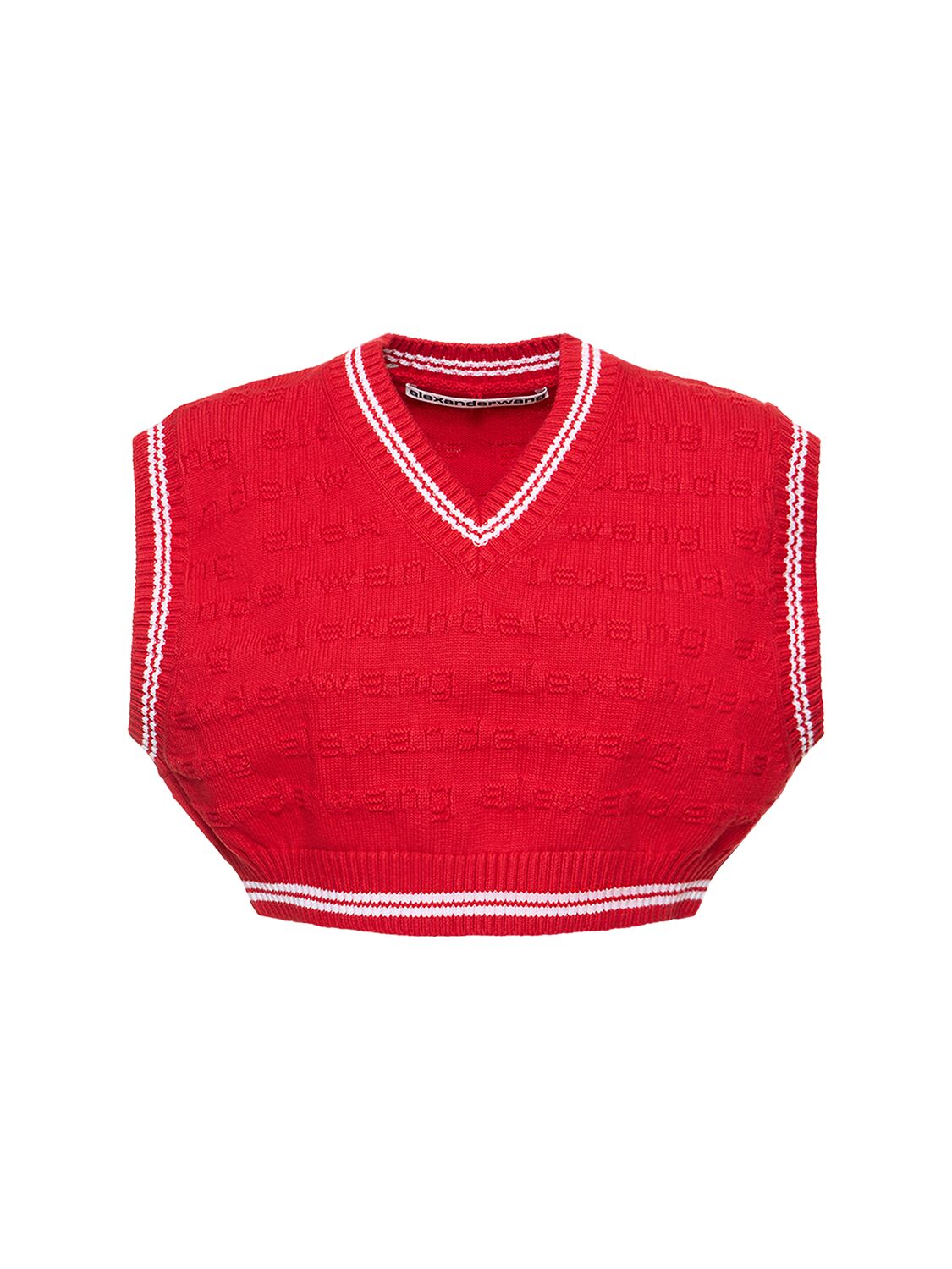 Logo Stripe Cropped Cotton V-neck Vest