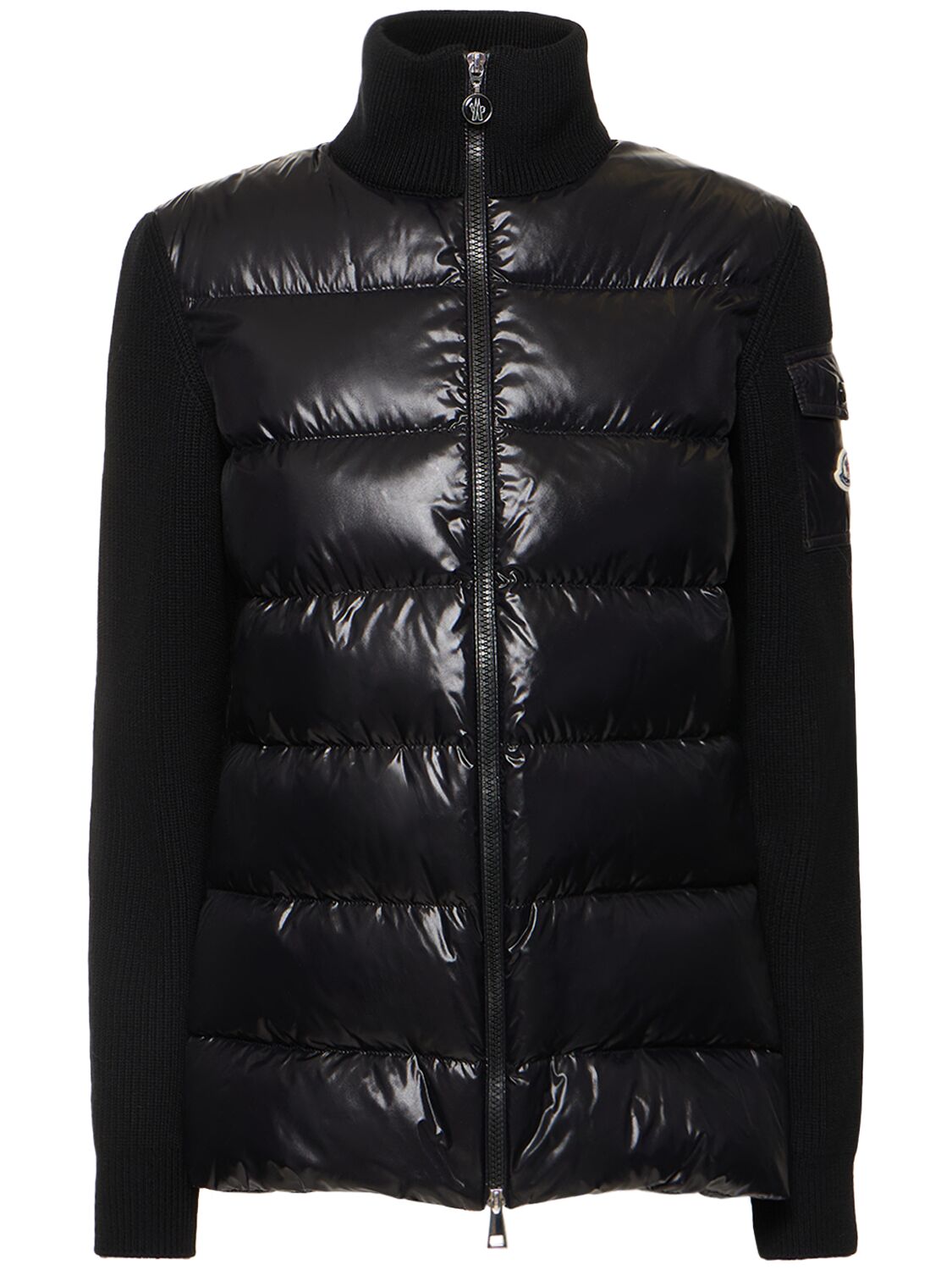 Shop Moncler Wool Knit & Nylon Down Cardigan Jacket In Black
