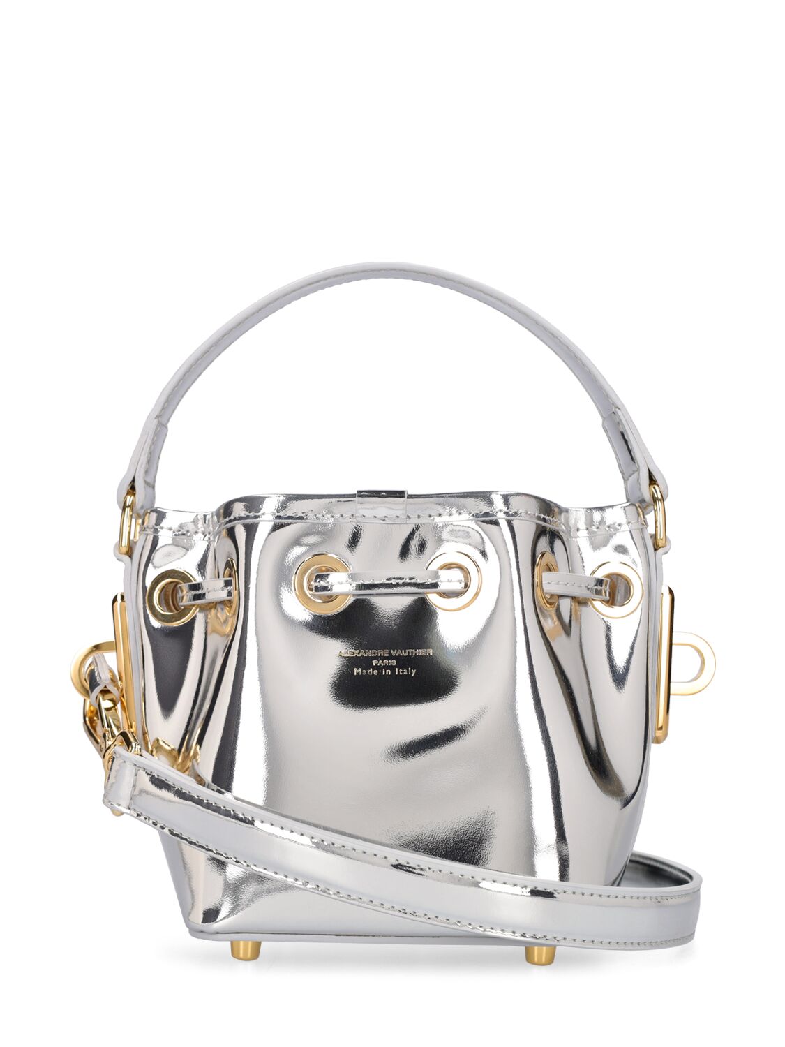 Shop Alexandre Vauthier Mini Bbag Mirror Bucket Bag In Silver
