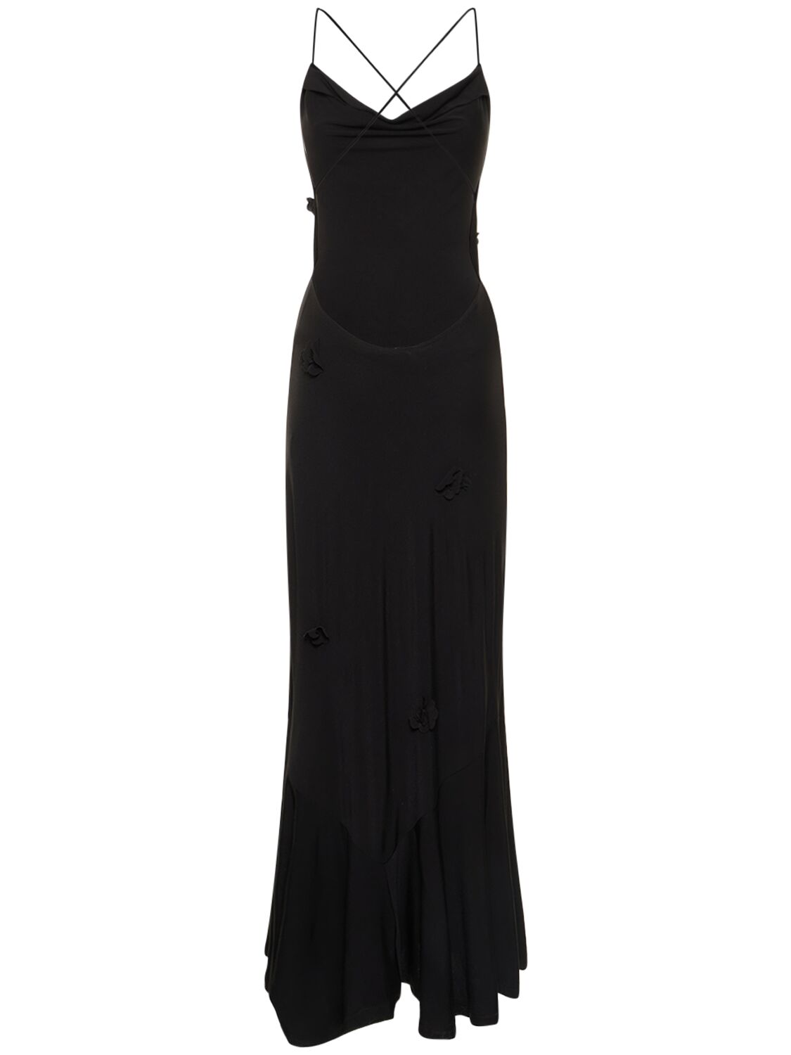 Shop Musier Paris Trapani Jersey Long Dress W/flowers In Black