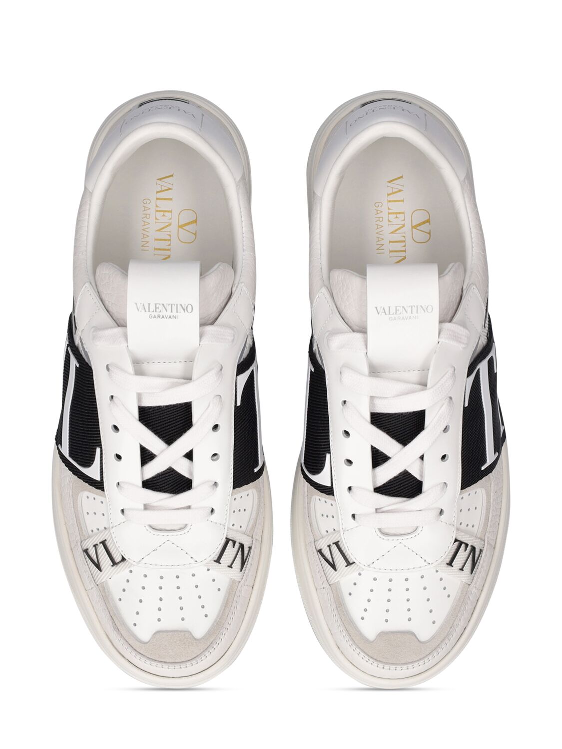 Shop Valentino Vl7n Leather Sneakers In White,black