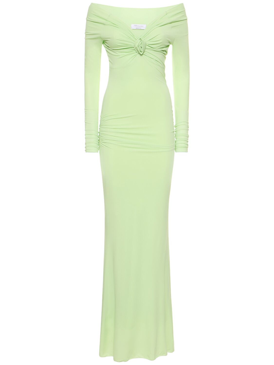 Blumarine Jersey Off-the-shoulder Long Dress In Light Green