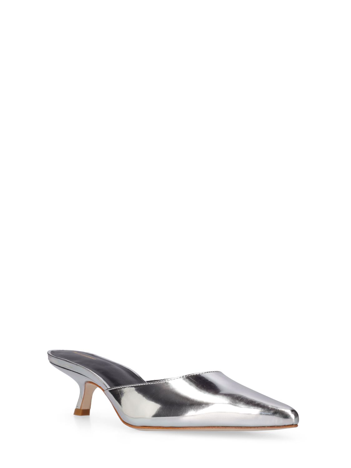 Shop Reformation 40mm Wilda Mirror Leather Mules In Silver