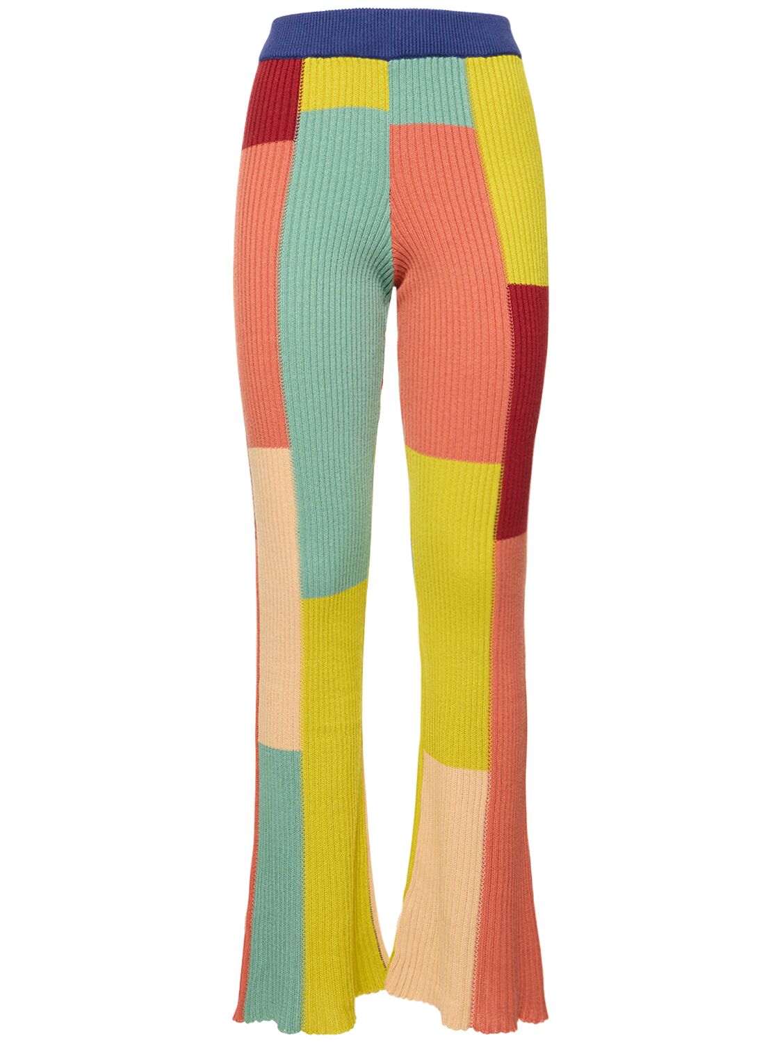 Image of Color Block Flared Cotton Pants