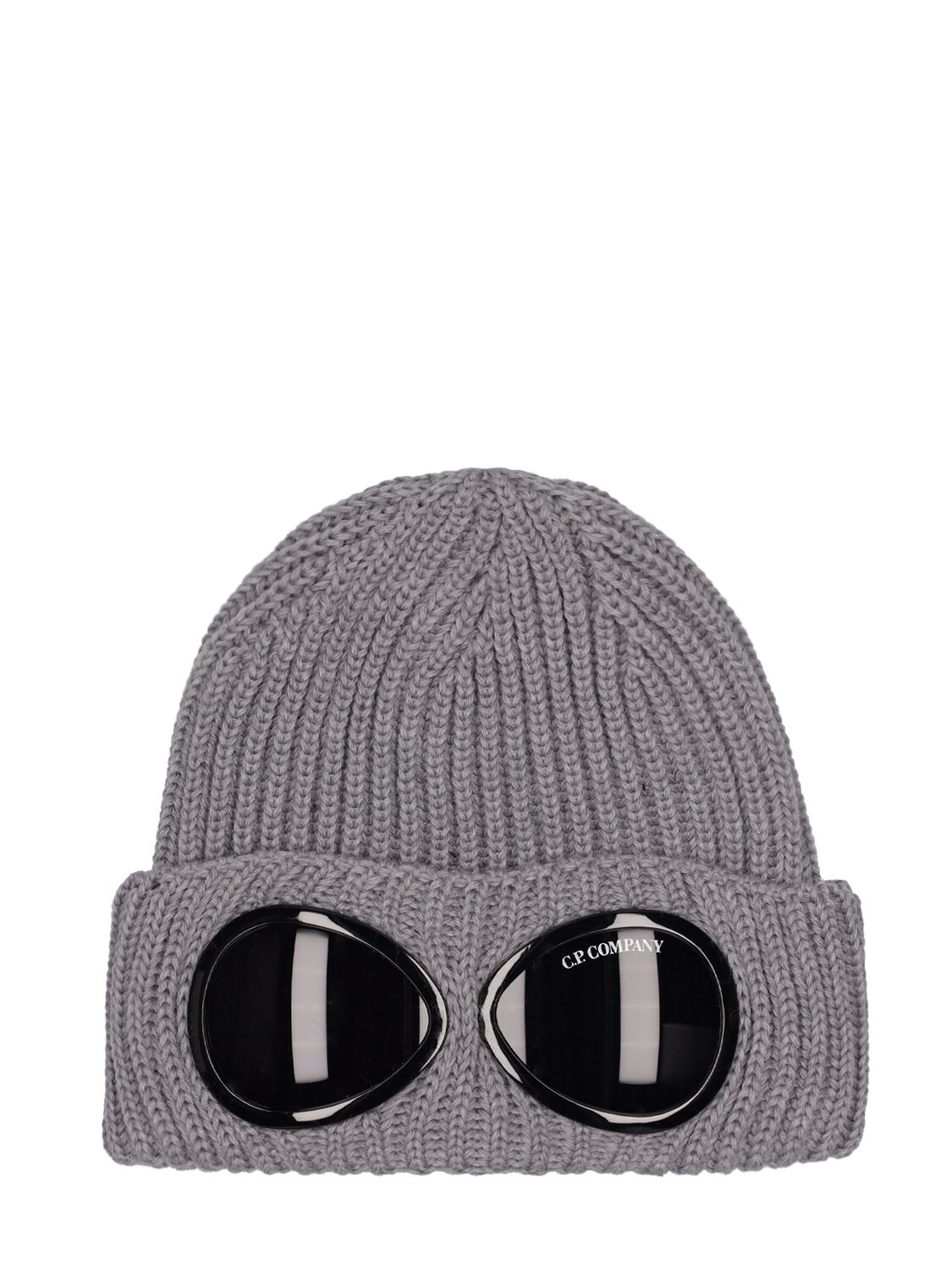 C.p. Company Knit Wool Beanie W/goggles In Heather Grey