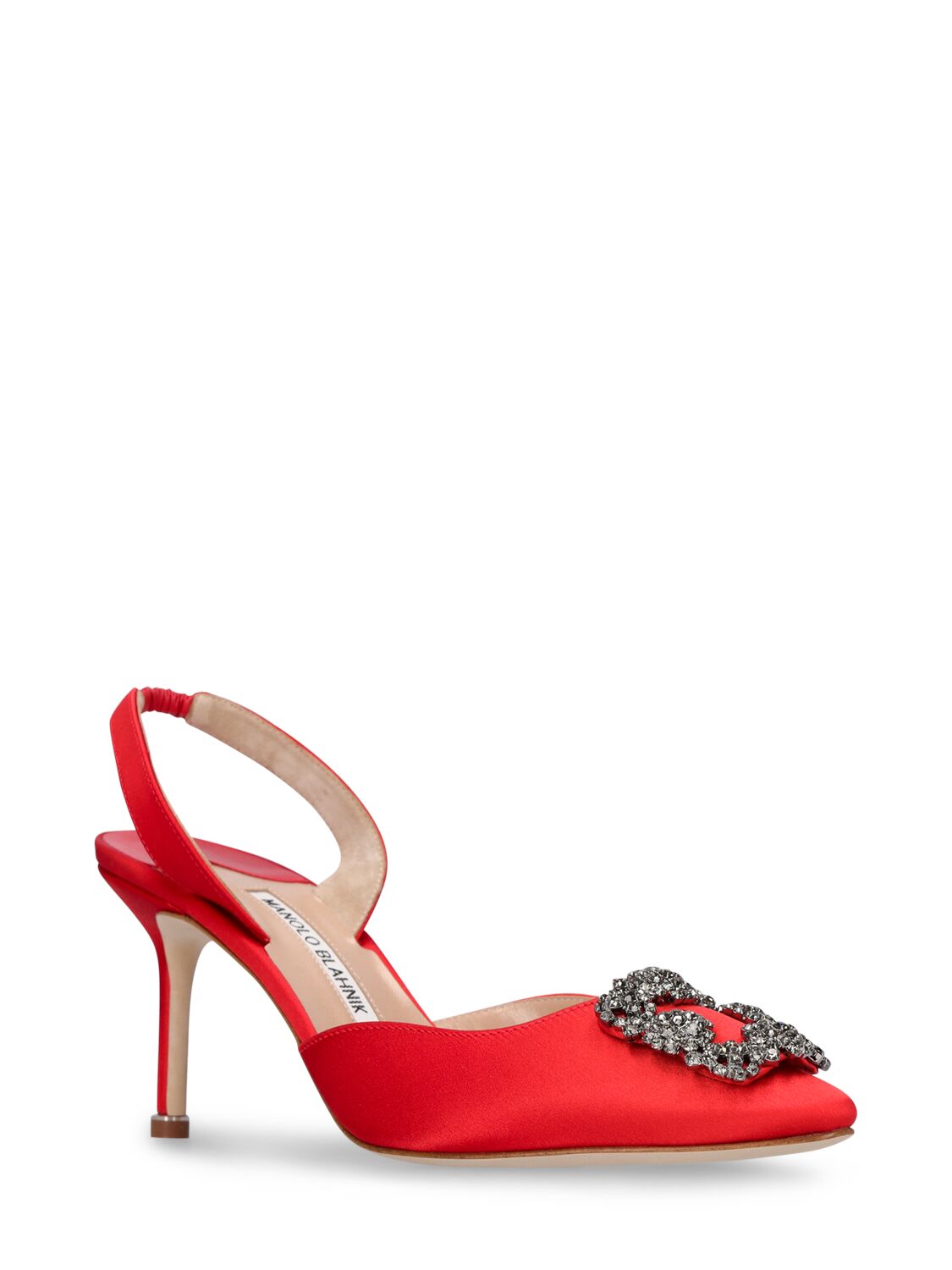 Shop Manolo Blahnik 70mm Hangisi Satin Slingback Pumps In Bright Red