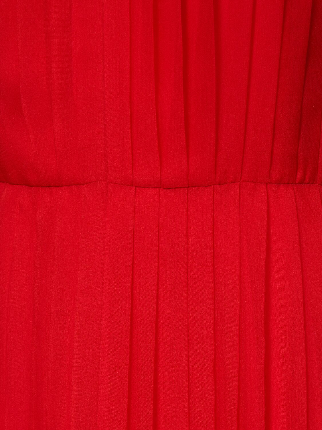 Shop Gucci Silk Chiffon Long Pleated Dress In Red