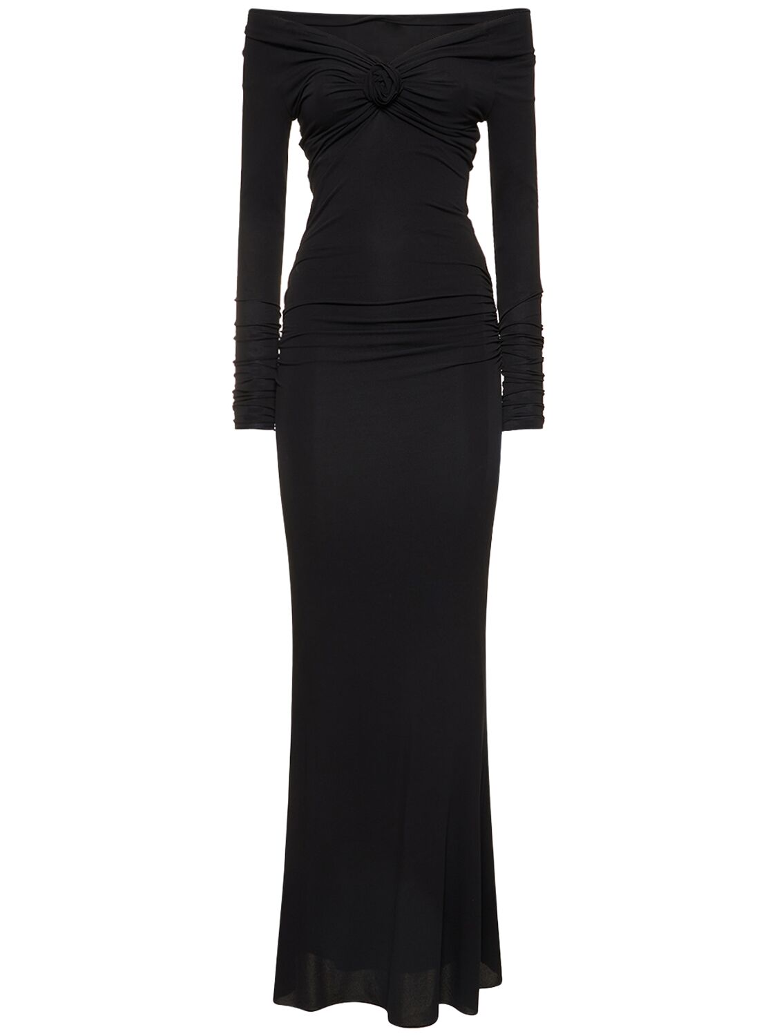 Blumarine Jersey Off-the-shoulder Long Dress In Black