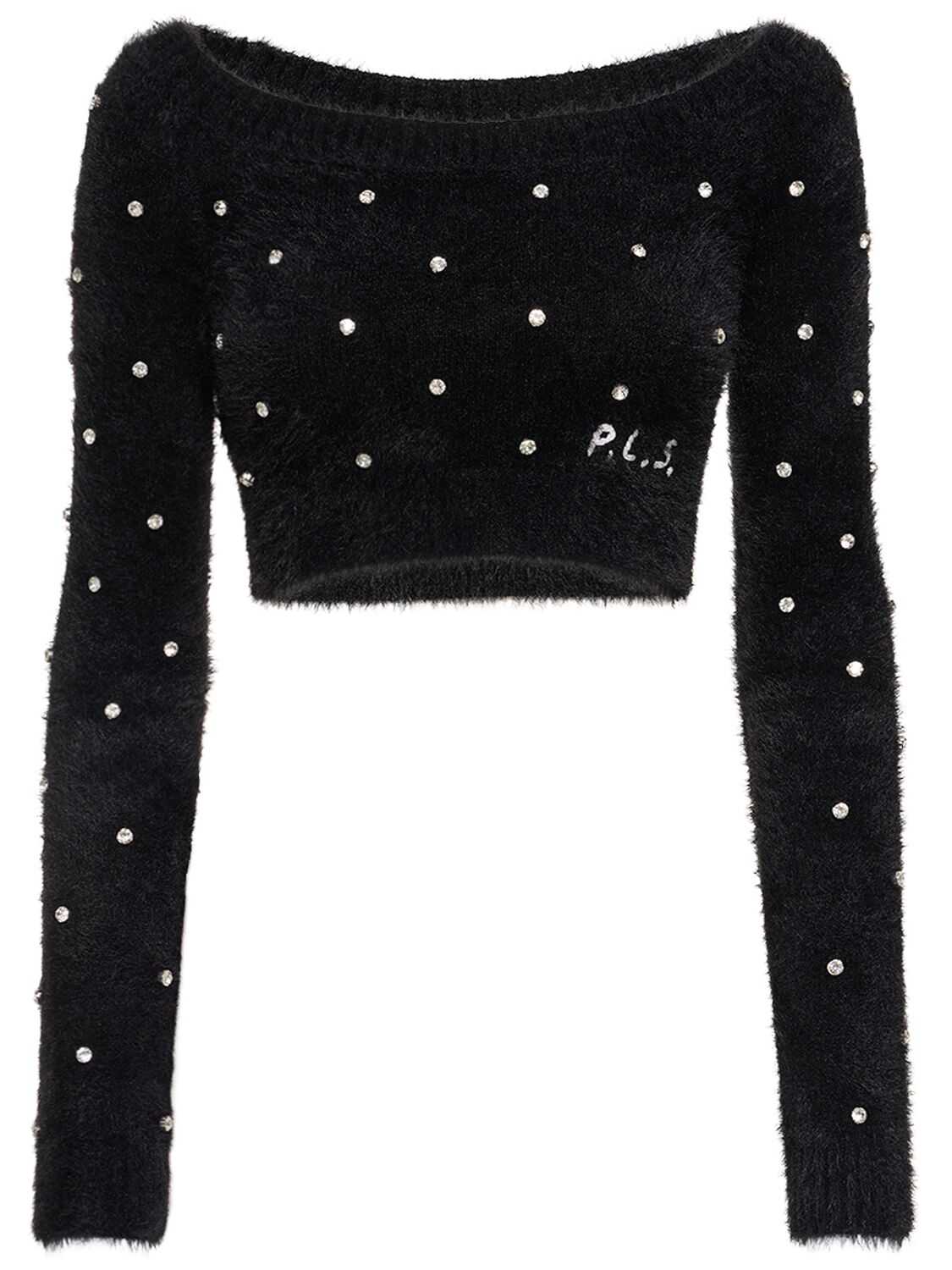 Embellished Fuzzy Cropped Sweater