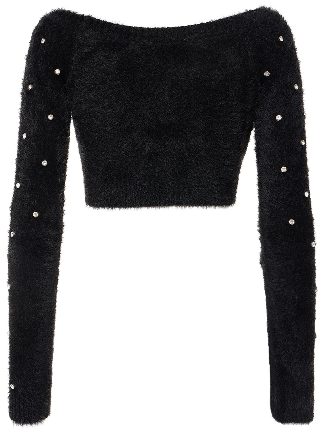 Shop Philosophy Di Lorenzo Serafini Embellished Fuzzy Cropped Sweater In Black