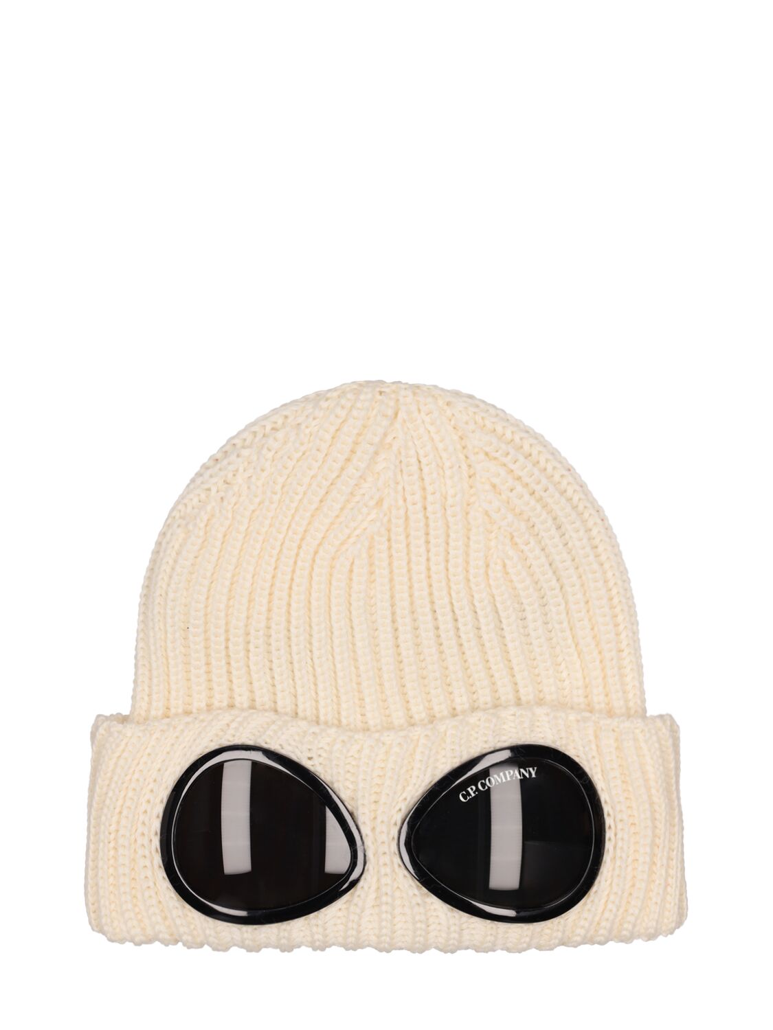 C.p. Company Knit Wool Beanie W/goggles In White
