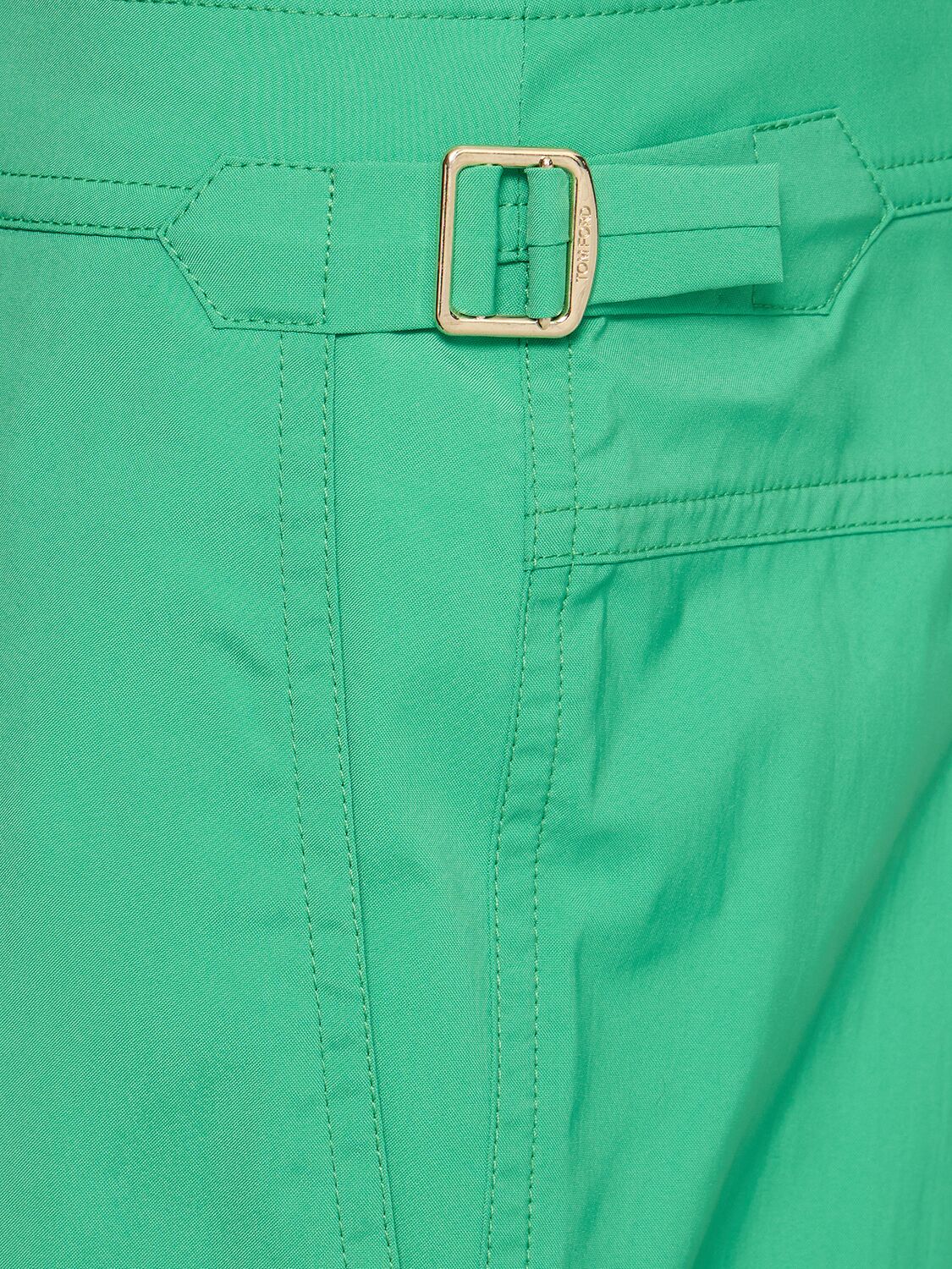 Shop Tom Ford Compact Poplin Swim Shorts W/ Piping In Green