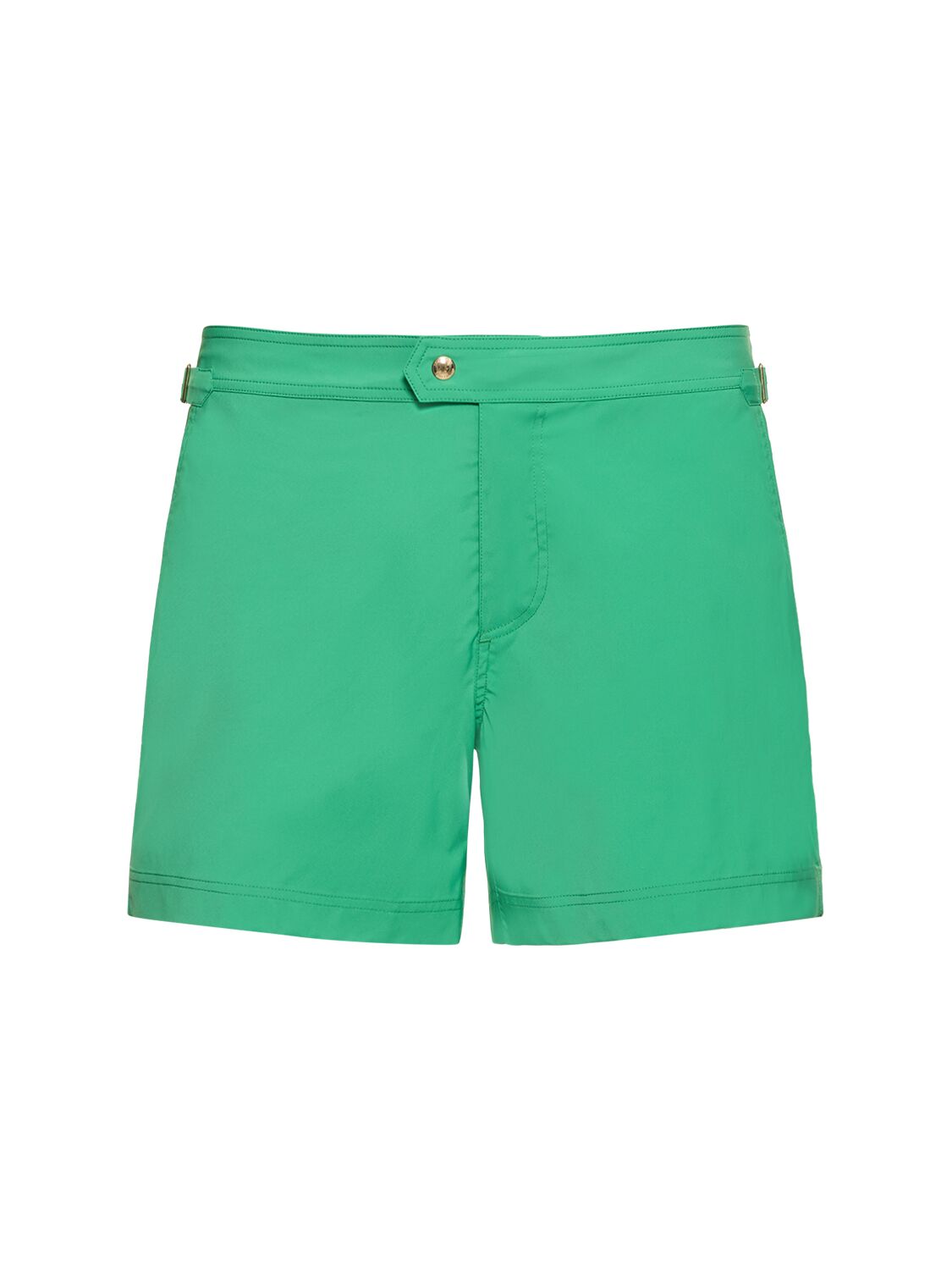 Tom Ford Compact Poplin Swim Shorts W/ Piping In Green