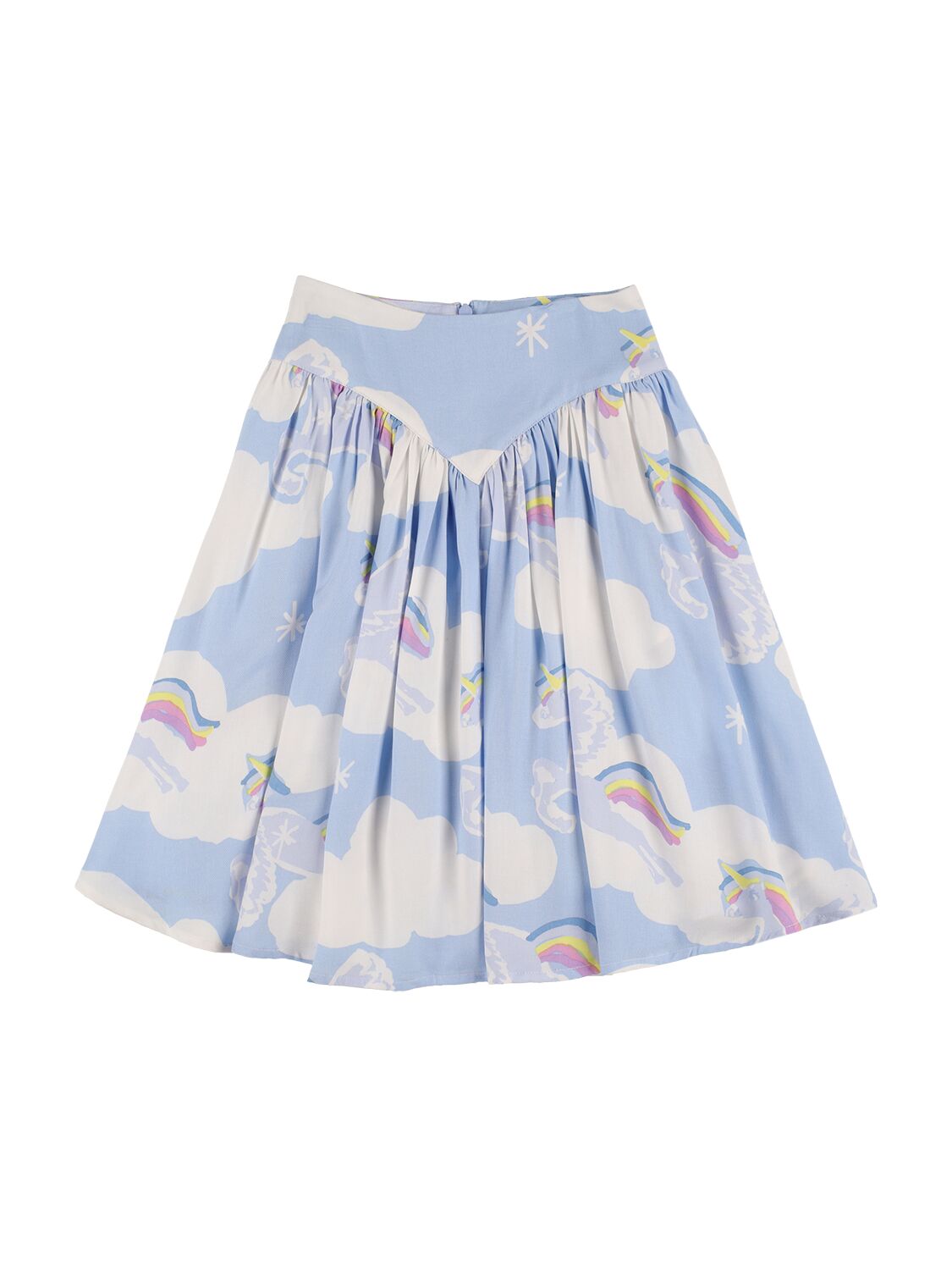 Stella Mccartney Kids' Unicorn Print Viscose Midi Skirt In Light Blue