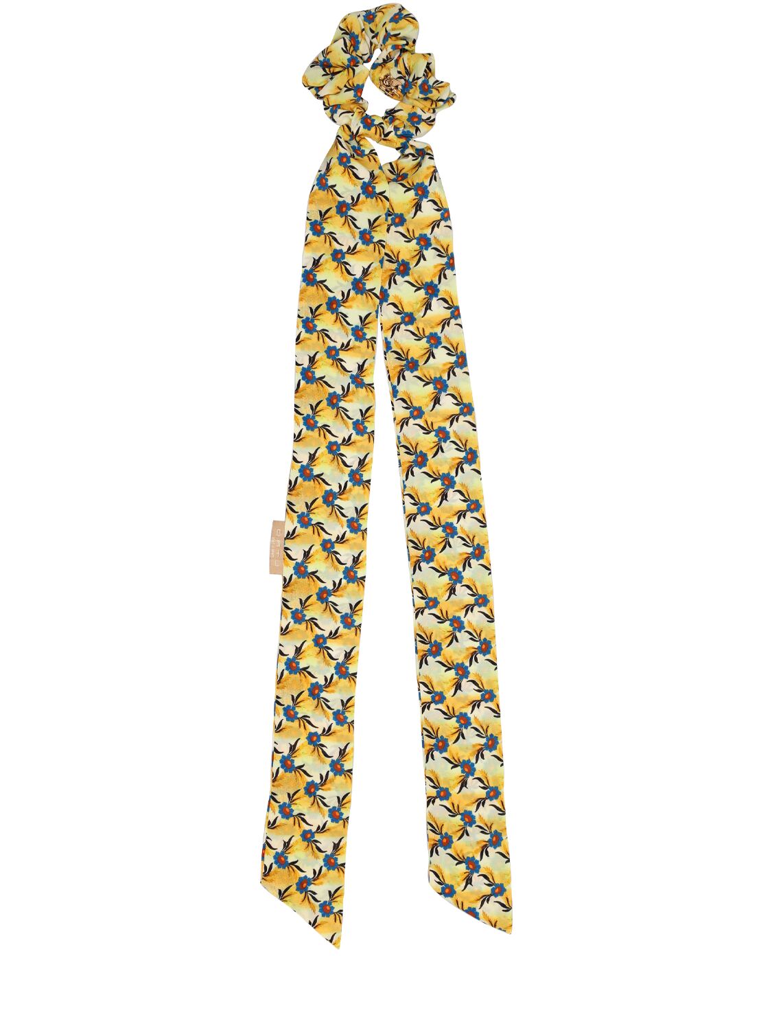 Etro Printed Silk Scrunchie W/ Long Bow In Multi,yellow