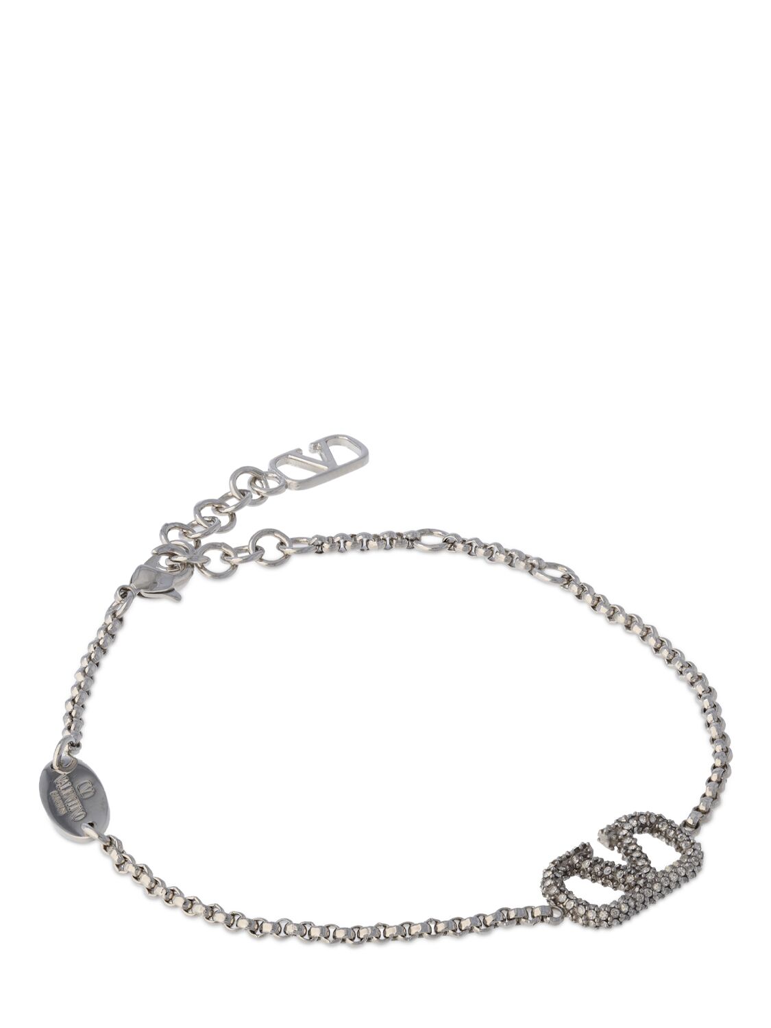 Shop Valentino Vlogo Signature Crystal Bracelet In Silver