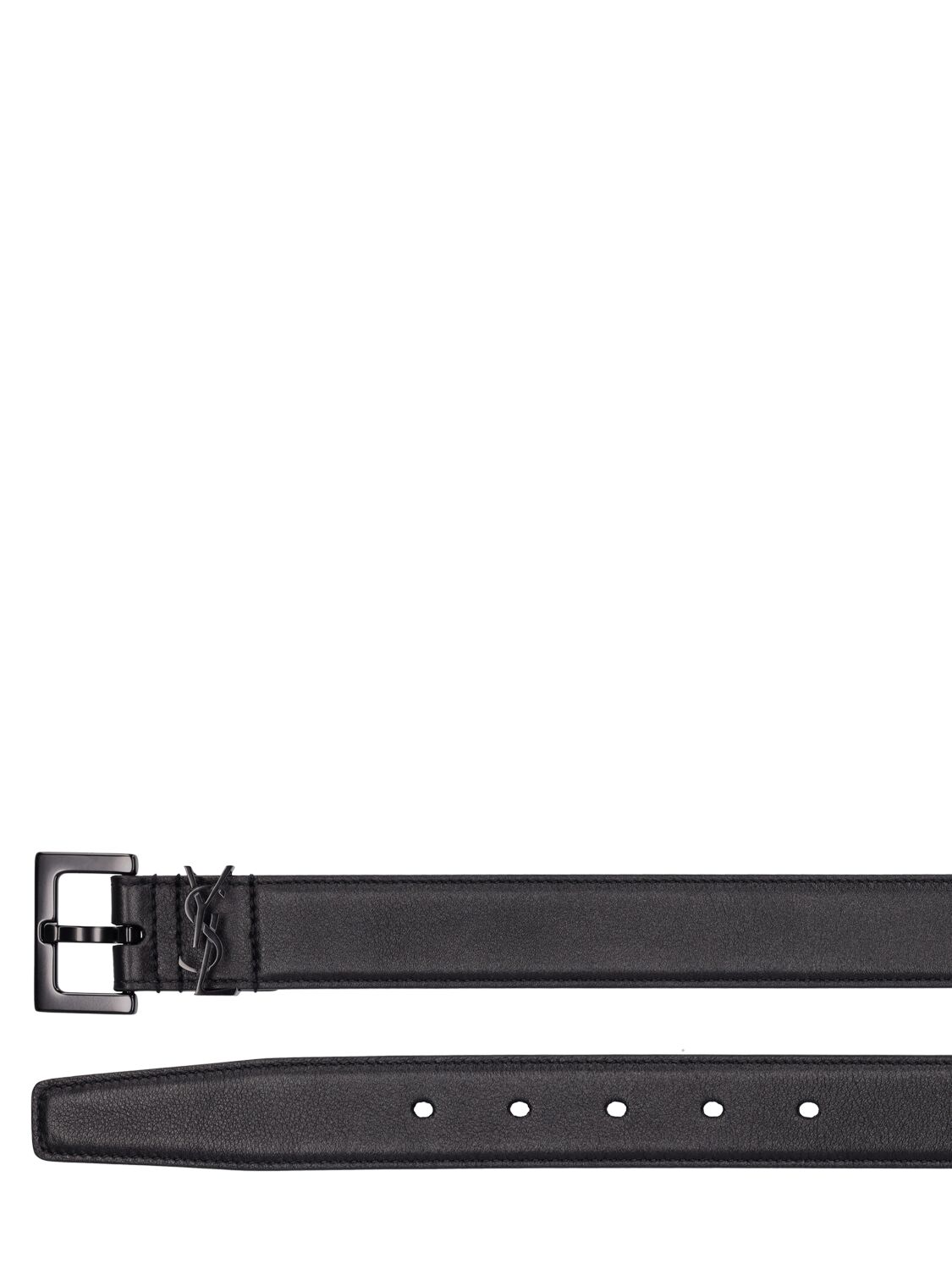 Shop Saint Laurent 3cm Cassandre Leather Belt In Black