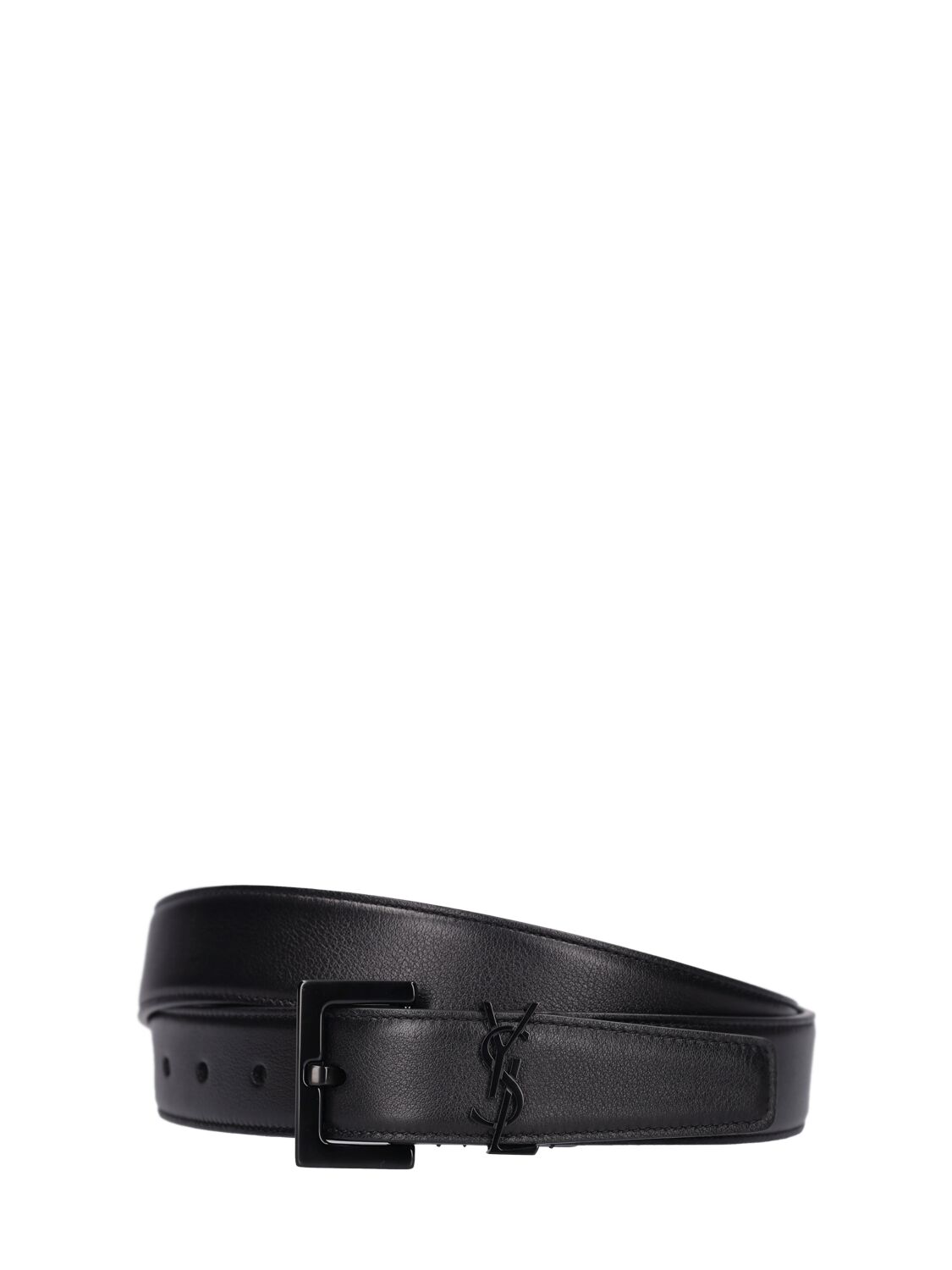Saint Laurent 30mm Cassandre Leather Belt In Black