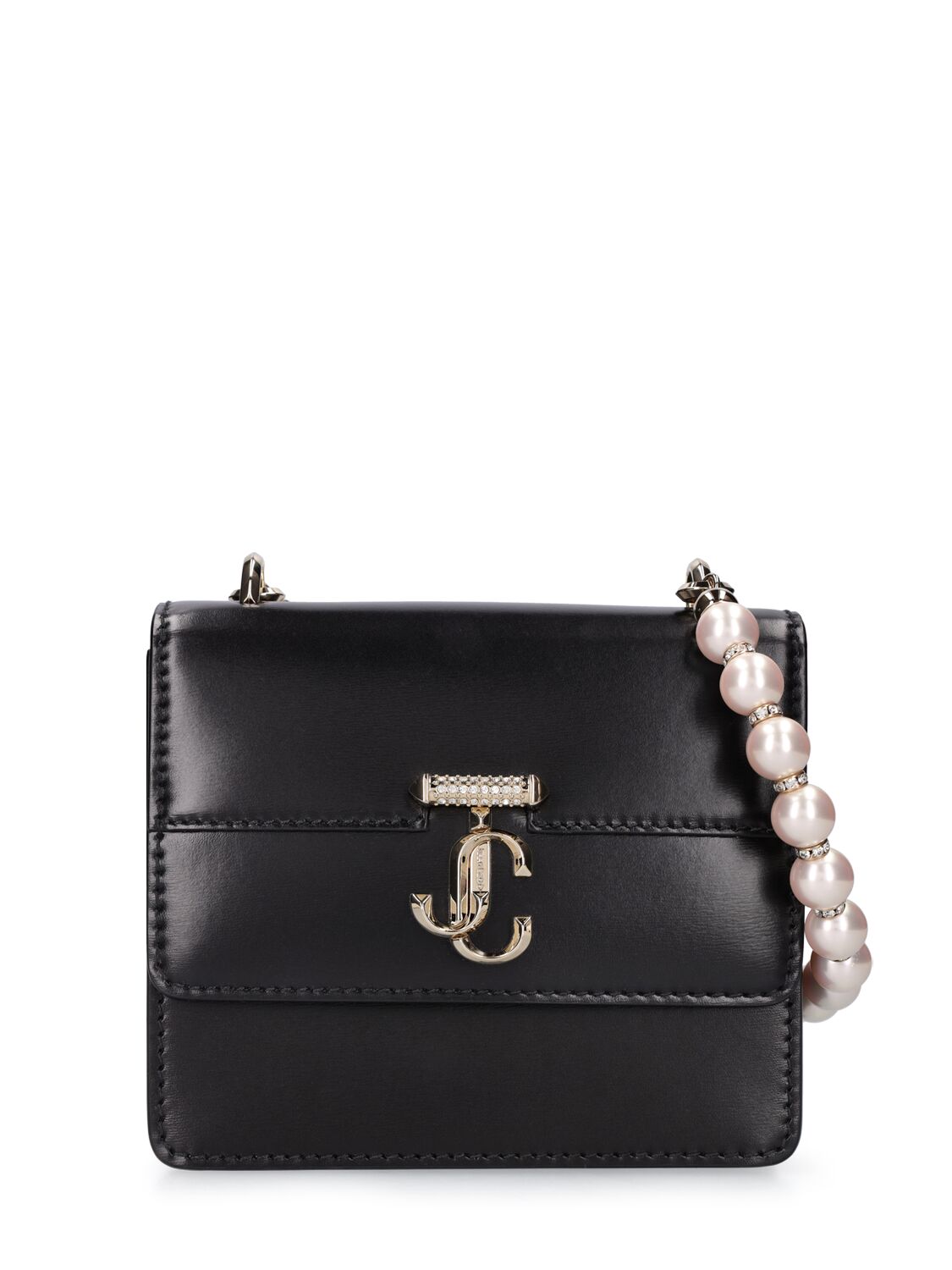 Jimmy Choo Mini Avenue Quad Leather Shoulder Bag In Black,light Gol